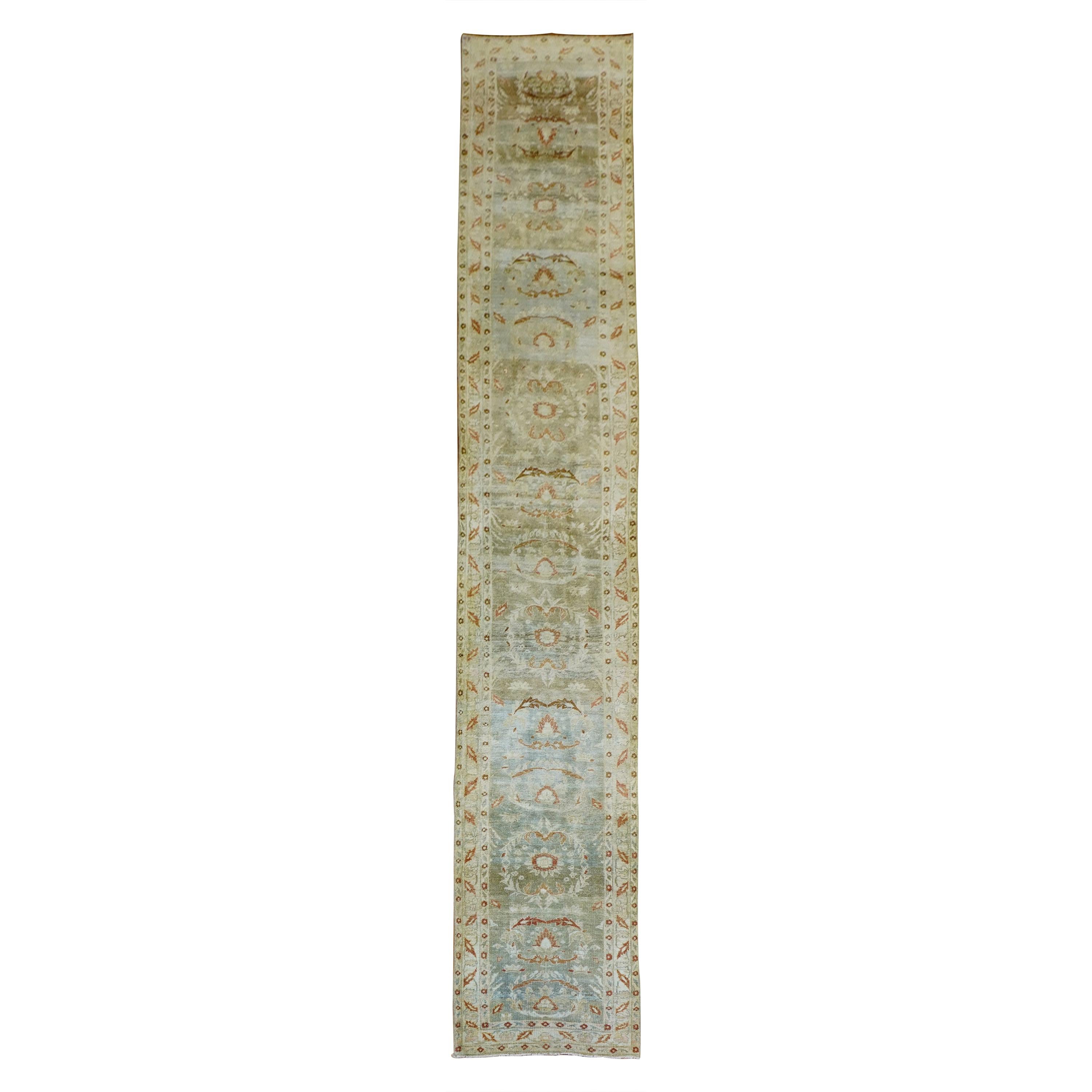 Green Terracotta Long Persian Runner, Early 20th Century For Sale