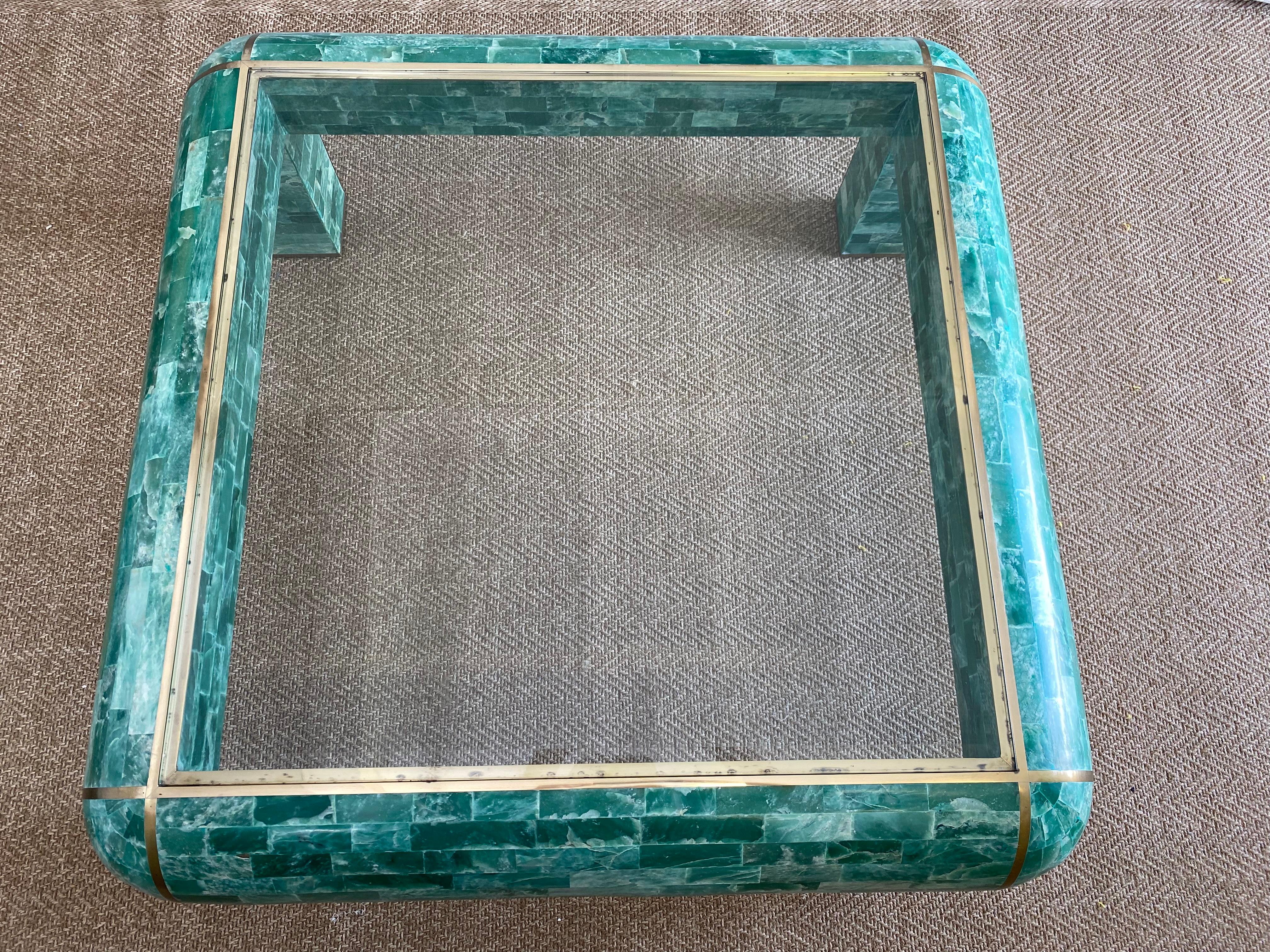 Loungetisch aus grünem Marmor mit Mosaik von Casa Bique 1970s im Angebot 6