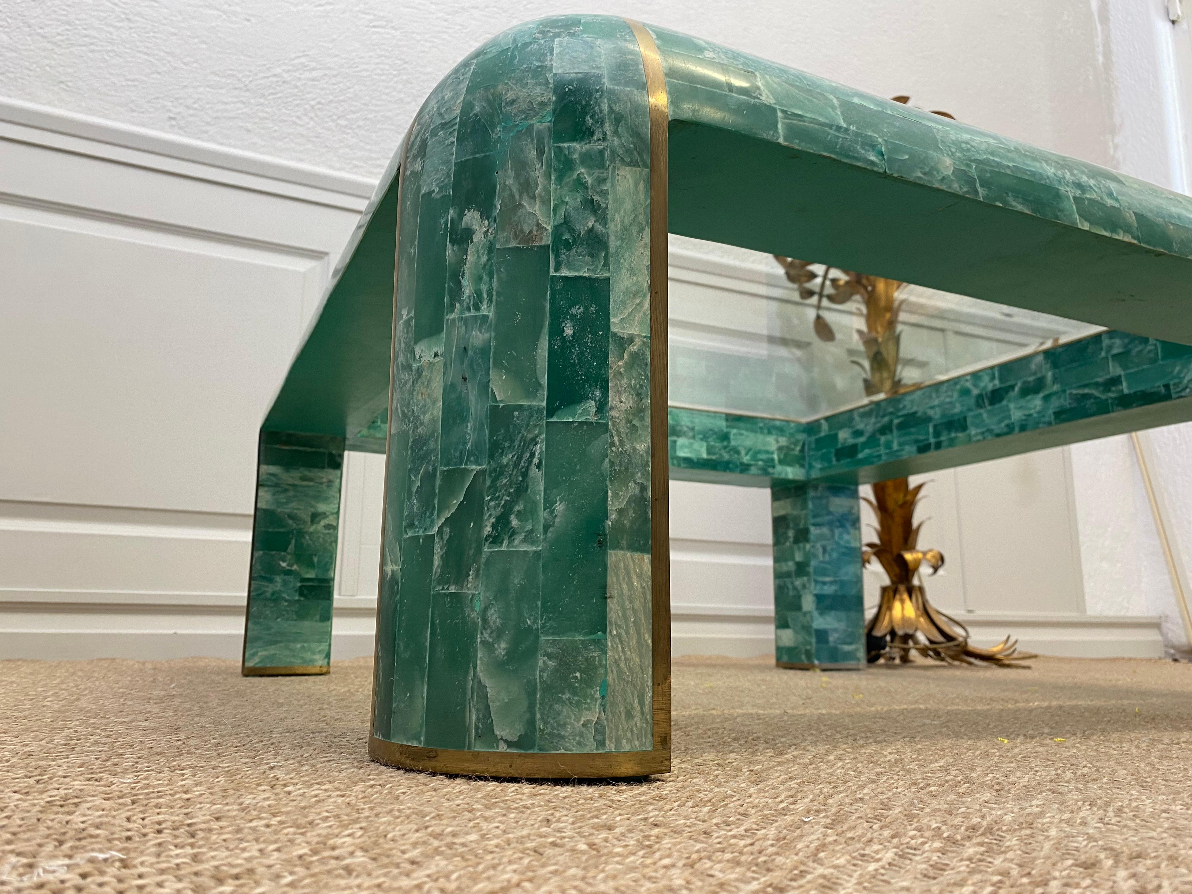 Loungetisch aus grünem Marmor mit Mosaik von Casa Bique 1970s (Hollywood Regency) im Angebot