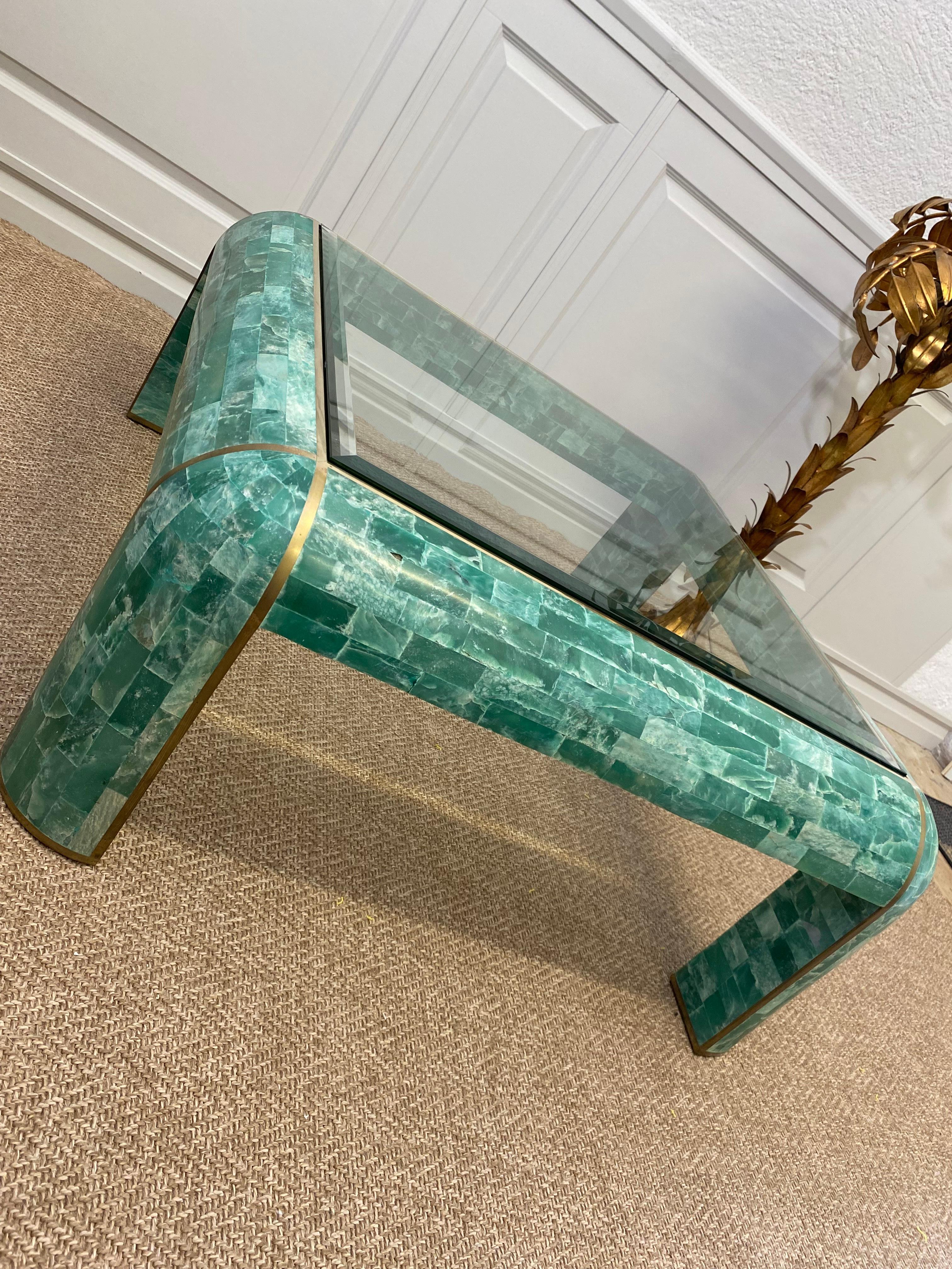 Loungetisch aus grünem Marmor mit Mosaik von Casa Bique 1970s (Europäisch) im Angebot