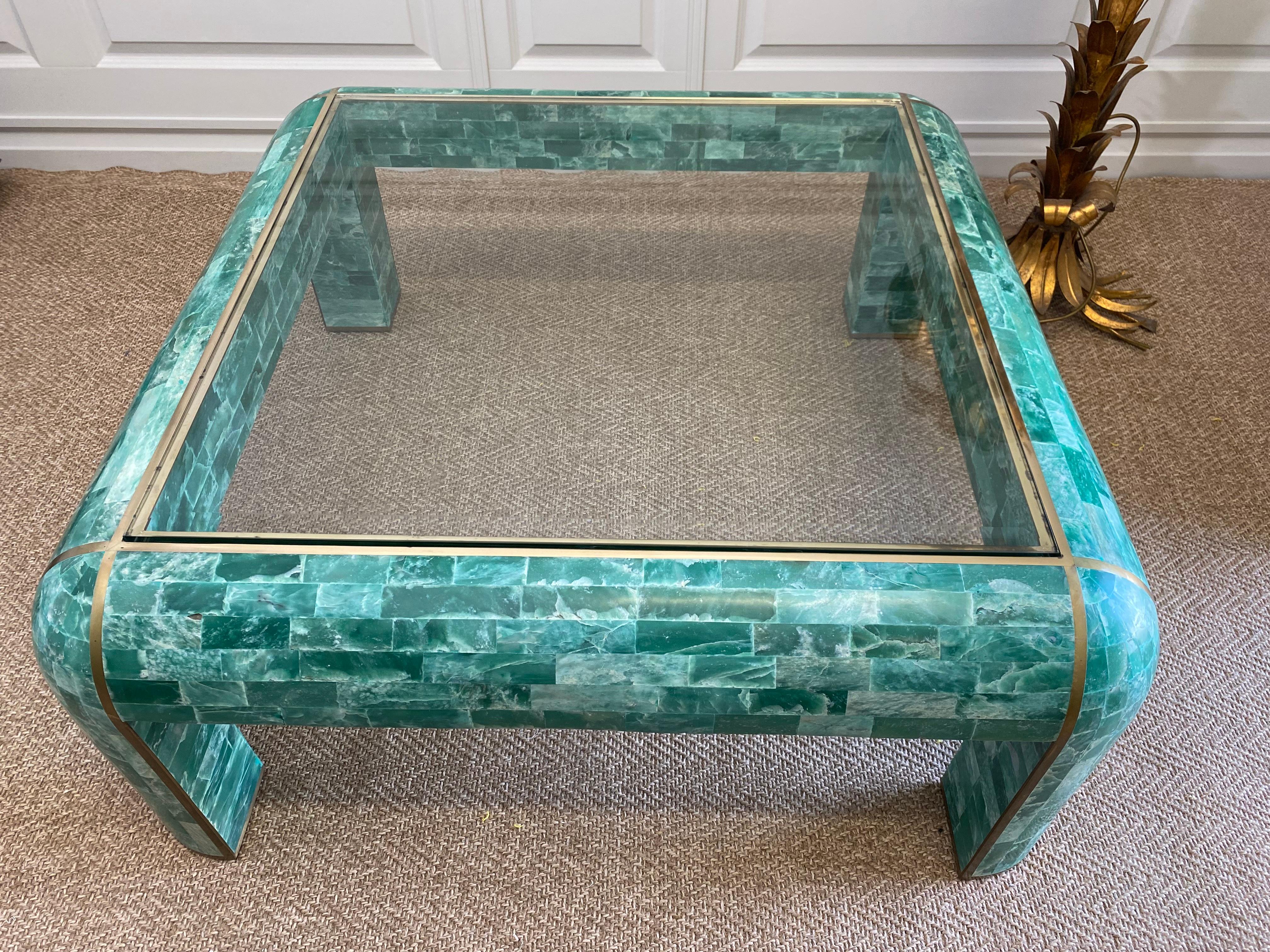 Loungetisch aus grünem Marmor mit Mosaik von Casa Bique 1970s im Zustand „Gut“ im Angebot in Cork, IE