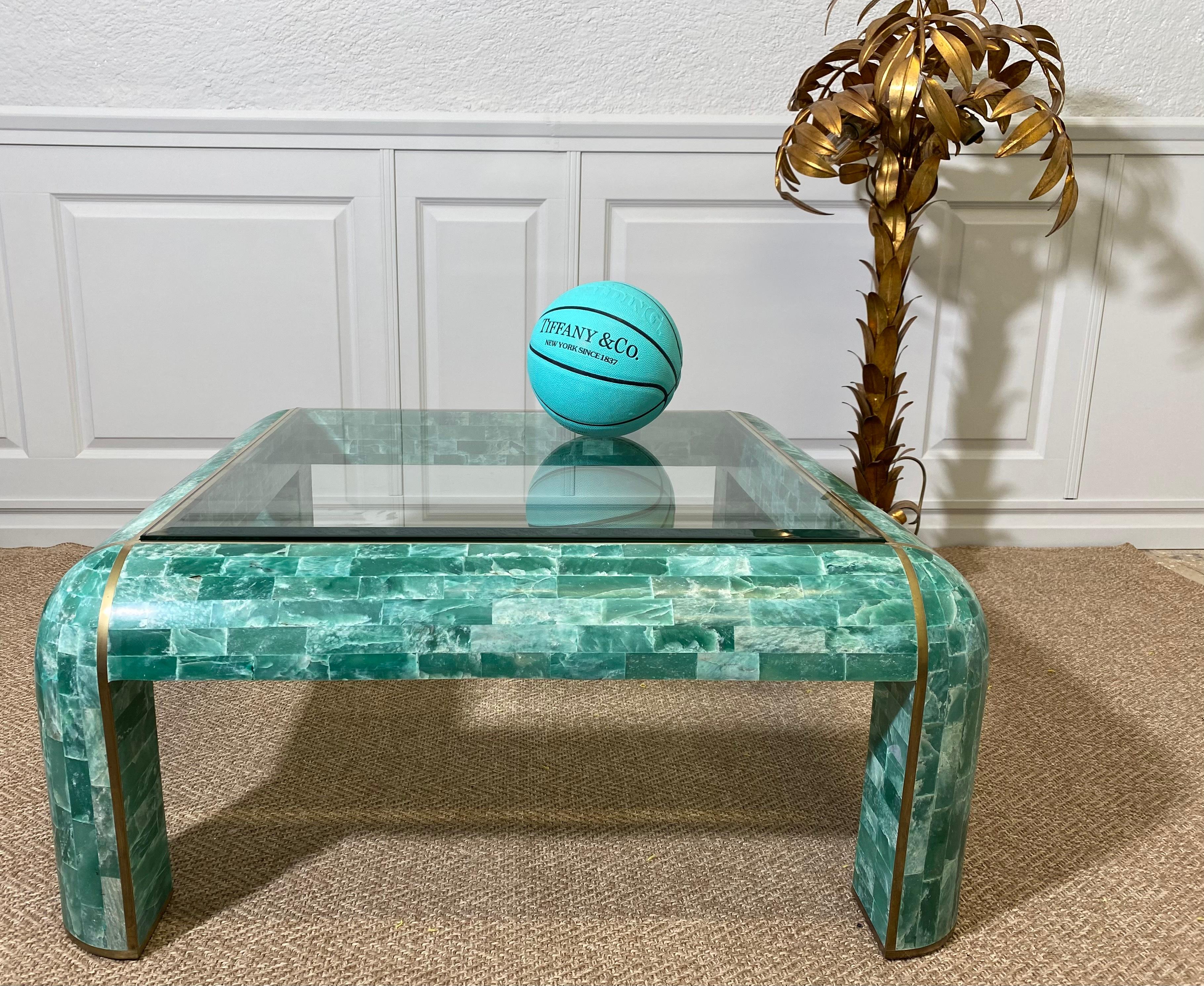 Loungetisch aus grünem Marmor mit Mosaik von Casa Bique 1970s (Ende des 20. Jahrhunderts) im Angebot