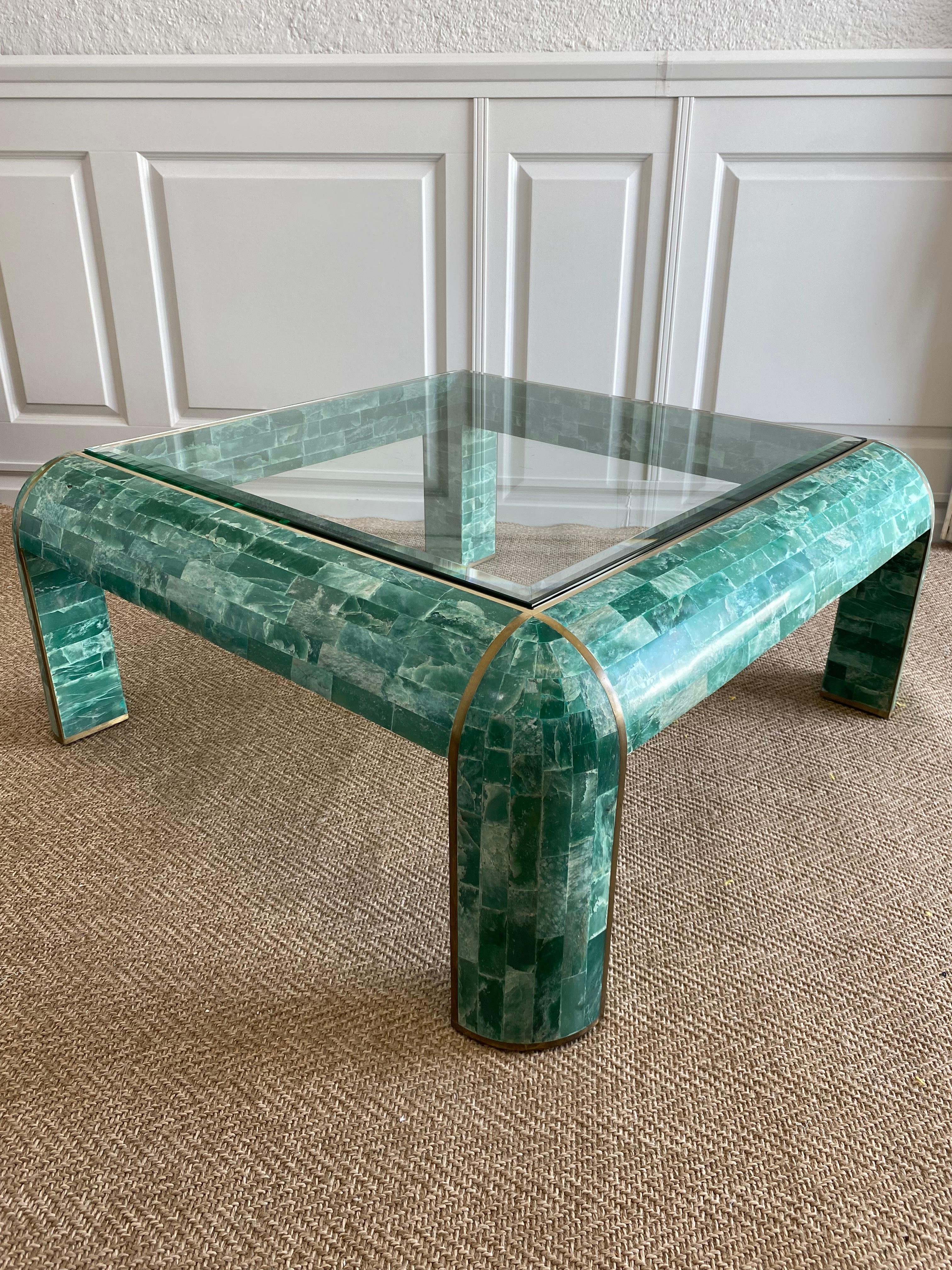 Loungetisch aus grünem Marmor mit Mosaik von Casa Bique 1970s im Angebot 1