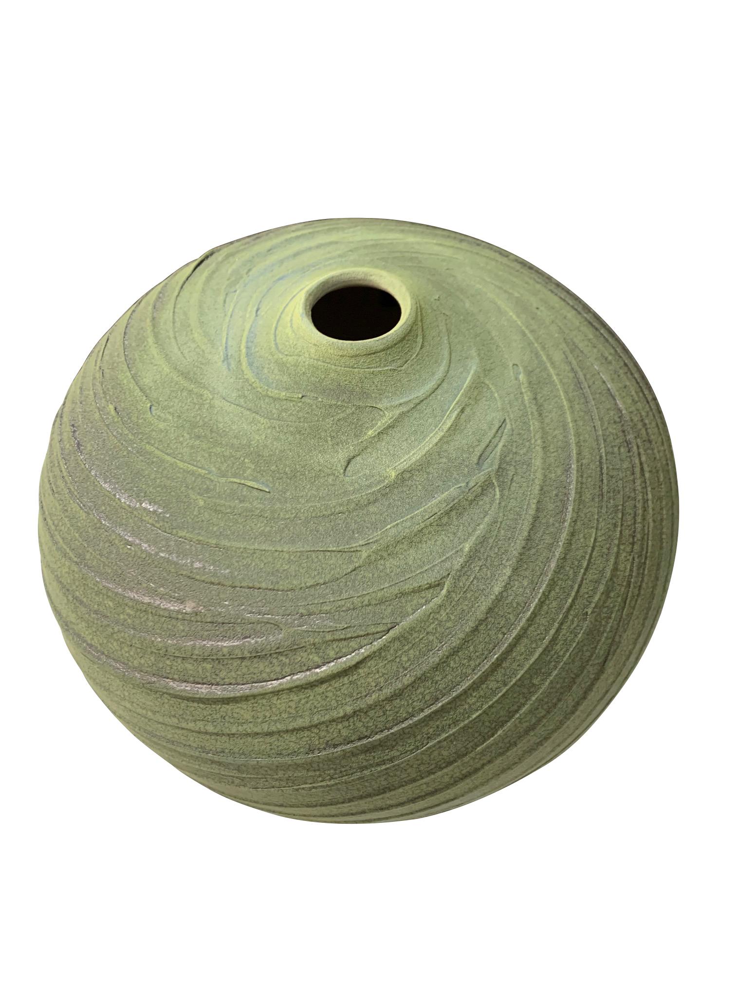 American Green Textured Hand Made Earthenware Vase, Contemporary, USA For Sale