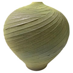 Green Textured Hand Made Earthenware Vase, Contemporary, USA