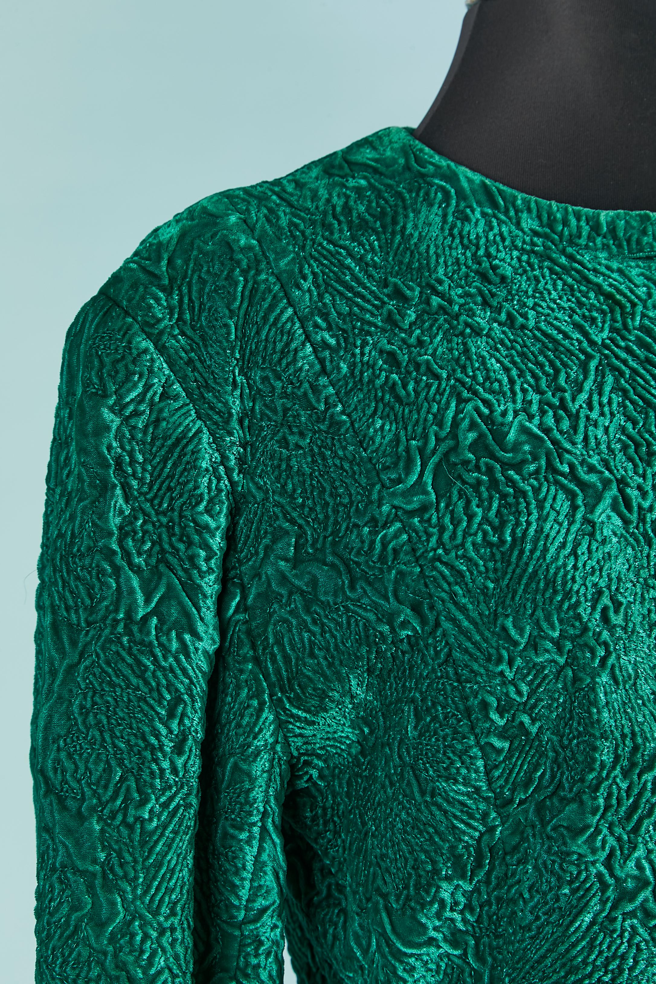 Green textured velvet single breasted jacket CHRISTIAN DIOR Boutique Circa 1980 In Good Condition For Sale In Saint-Ouen-Sur-Seine, FR