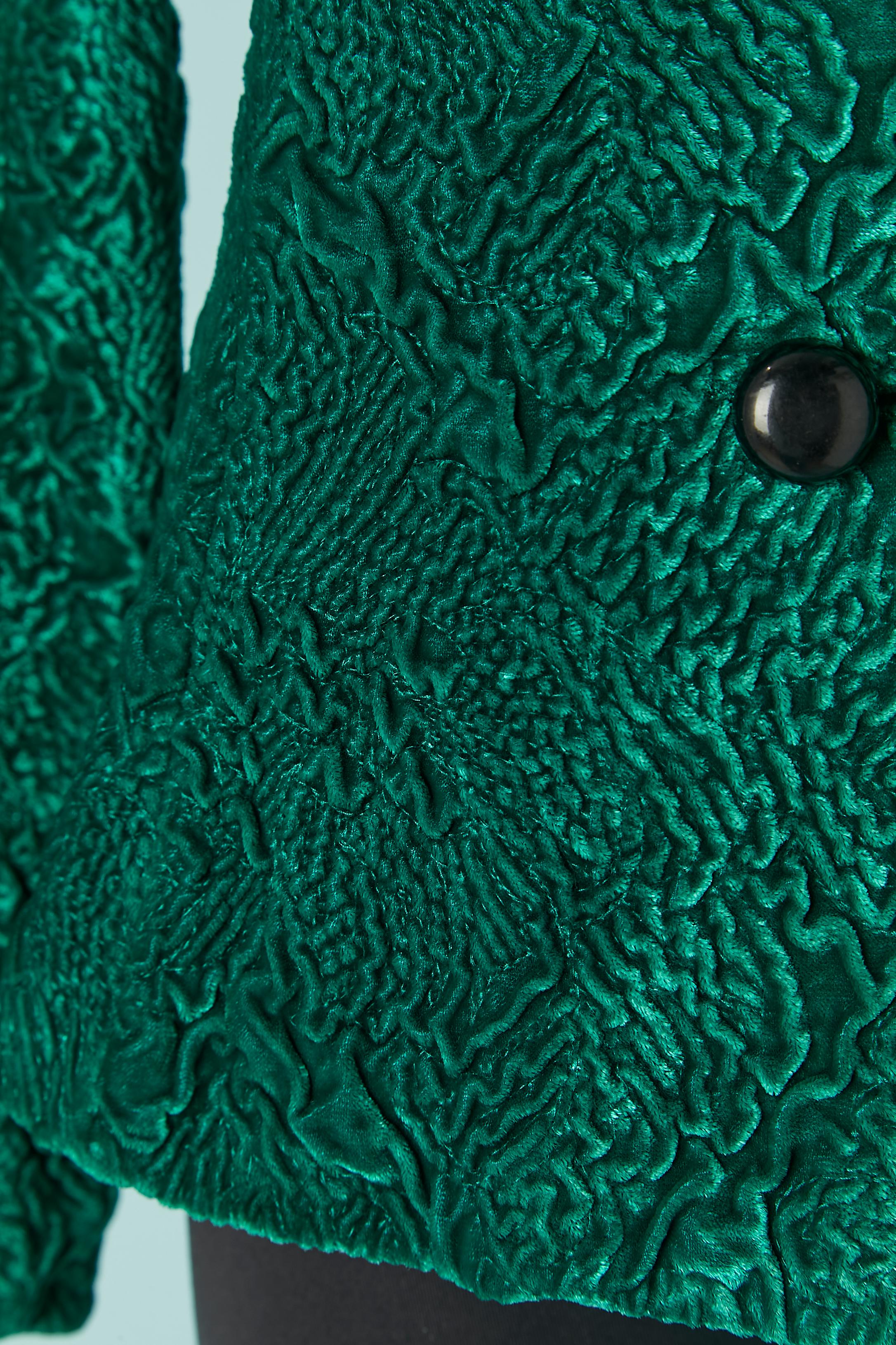Women's Green textured velvet single breasted jacket CHRISTIAN DIOR Boutique Circa 1980 For Sale