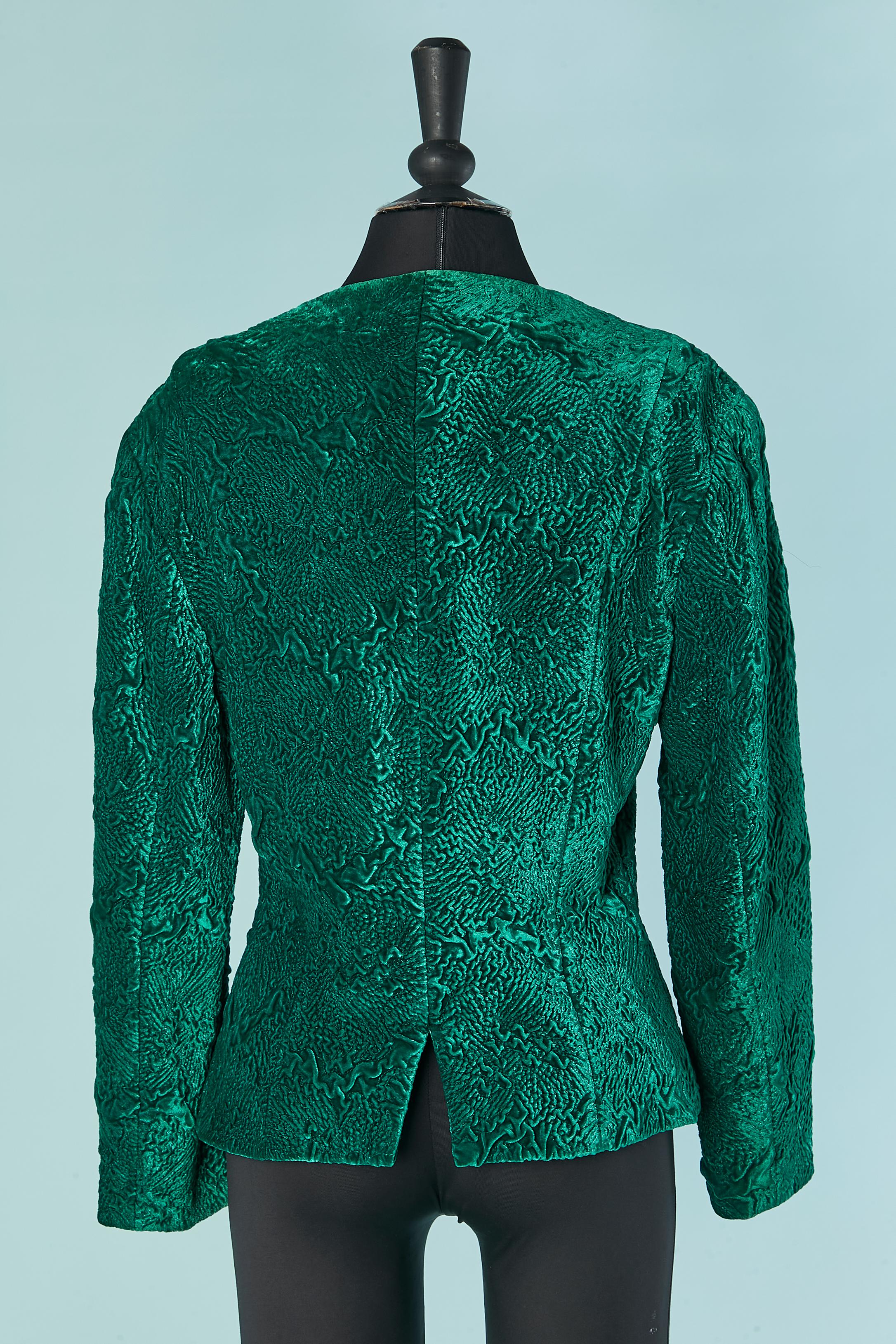 Green textured velvet single breasted jacket CHRISTIAN DIOR Boutique Circa 1980 For Sale 2