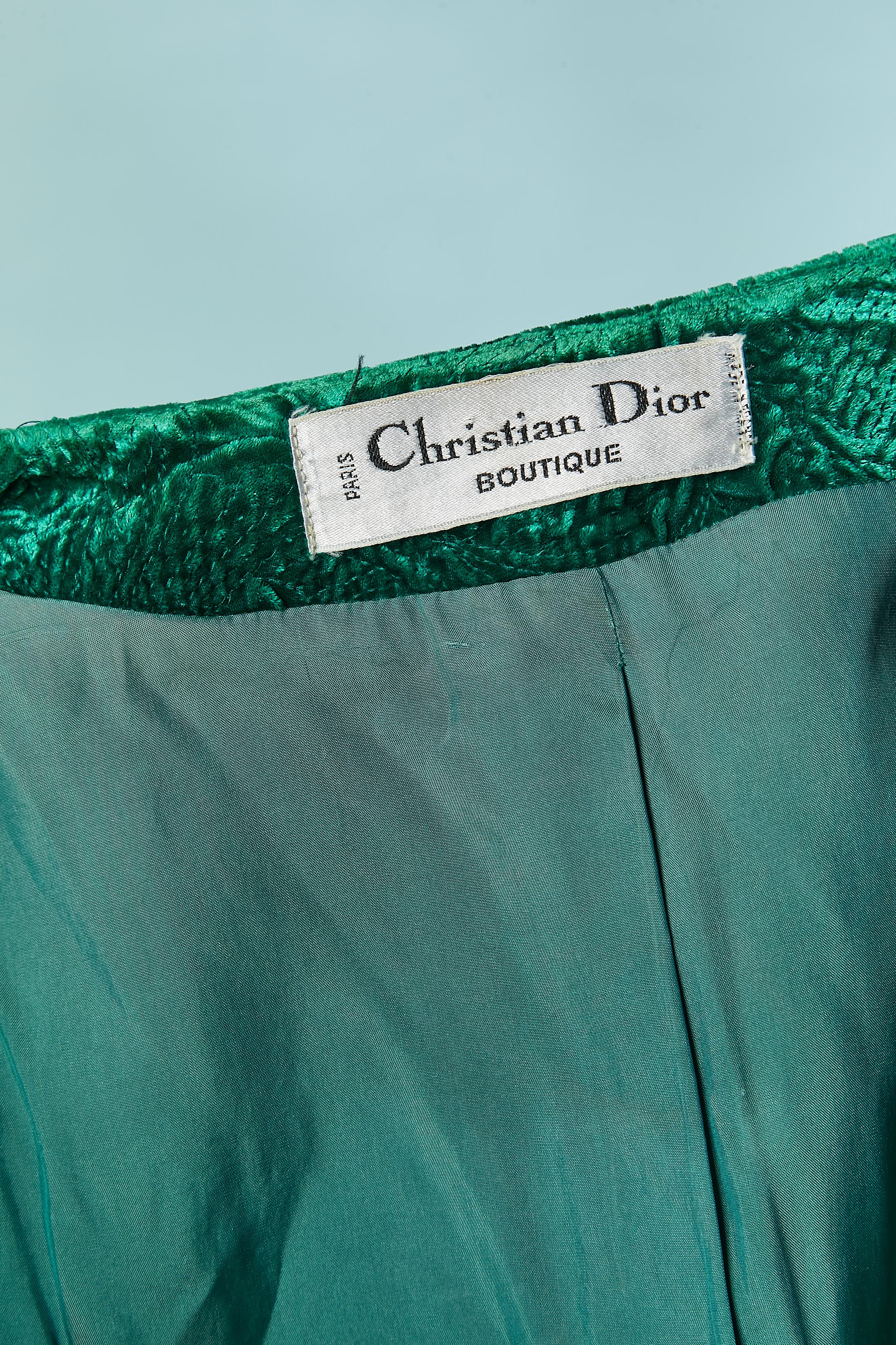 Green textured velvet single breasted jacket CHRISTIAN DIOR Boutique Circa 1980 For Sale 3