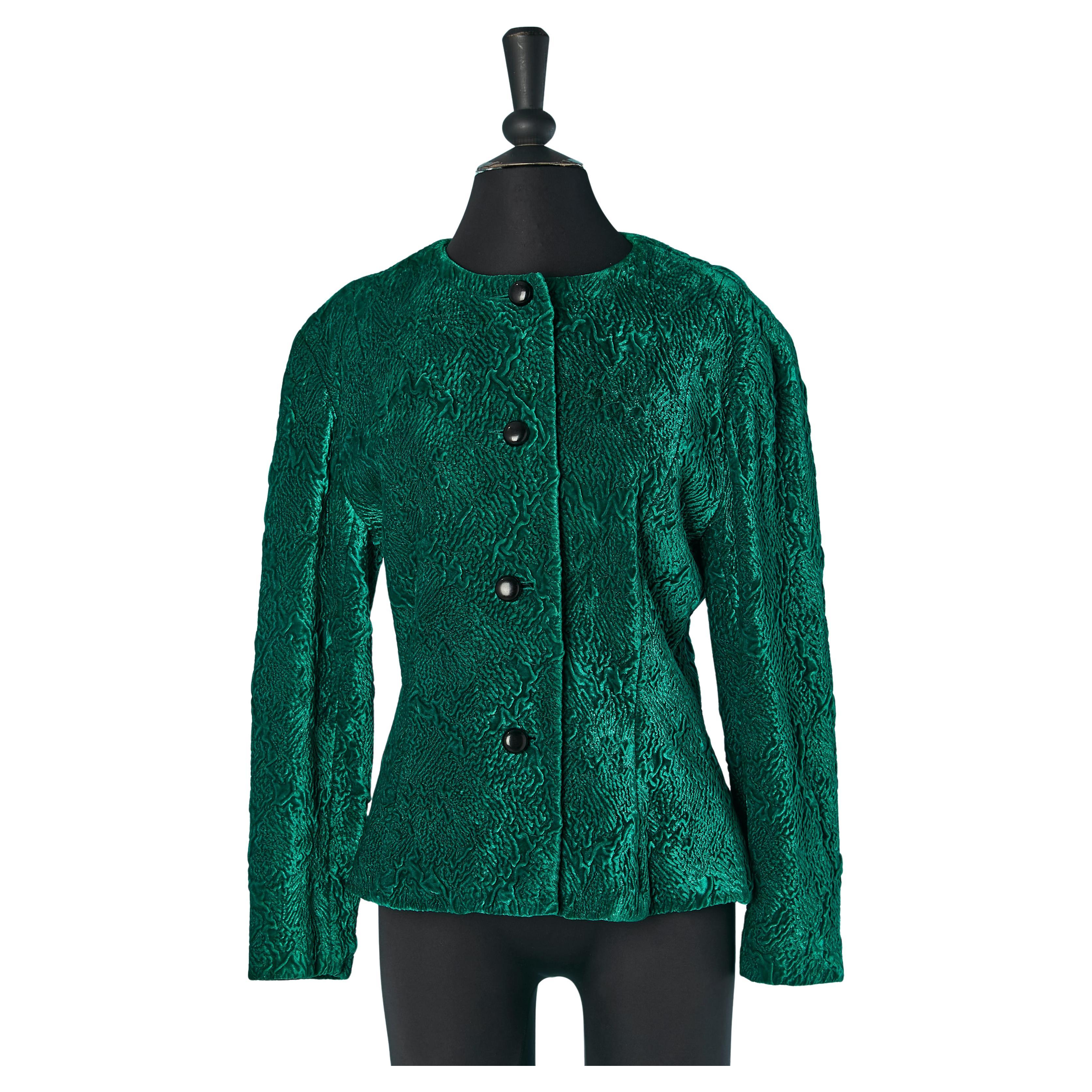 Green textured velvet single breasted jacket CHRISTIAN DIOR Boutique Circa 1980 For Sale