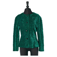 Veste croisée en velours texturé vert CHRISTIAN DIOR Boutique Circa 1980