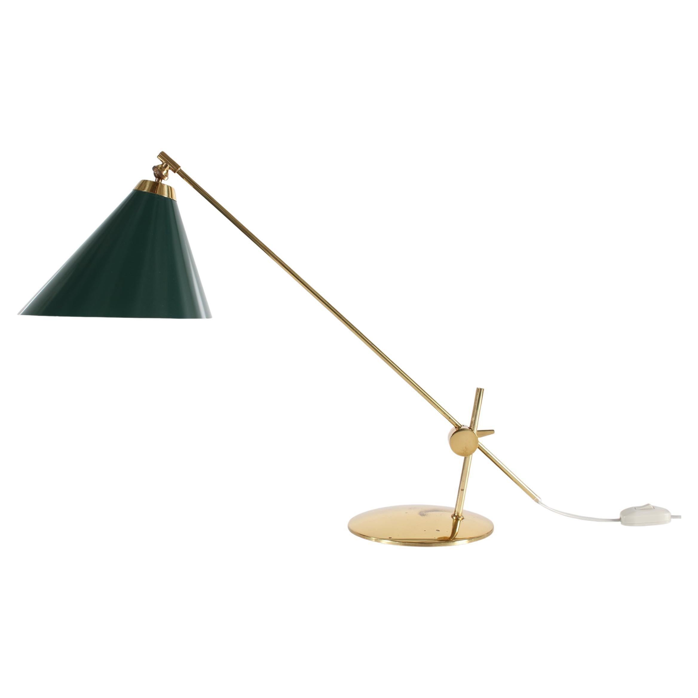 Green Th. Valentiner by Poul Dinesen Flexible Desk Lamp of Brass, Denmark 1960s