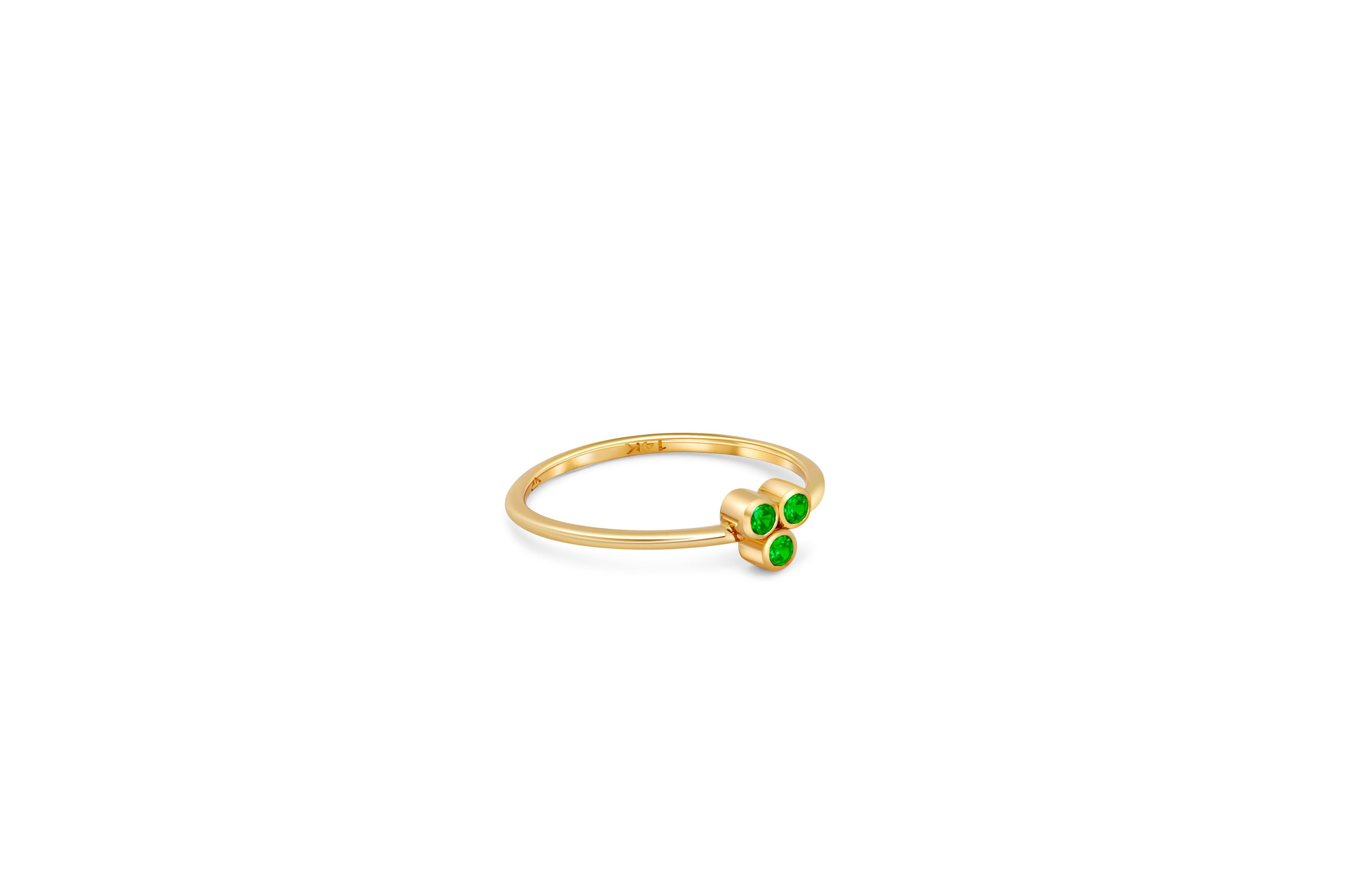 For Sale:  Green Three Stone 14k gold ring.  3