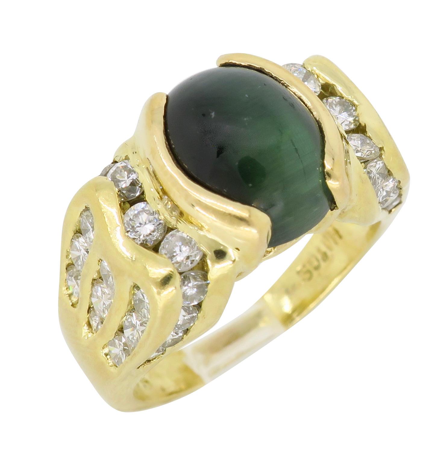 Green Tiger's Eye and Diamond Cocktail Ring 6
