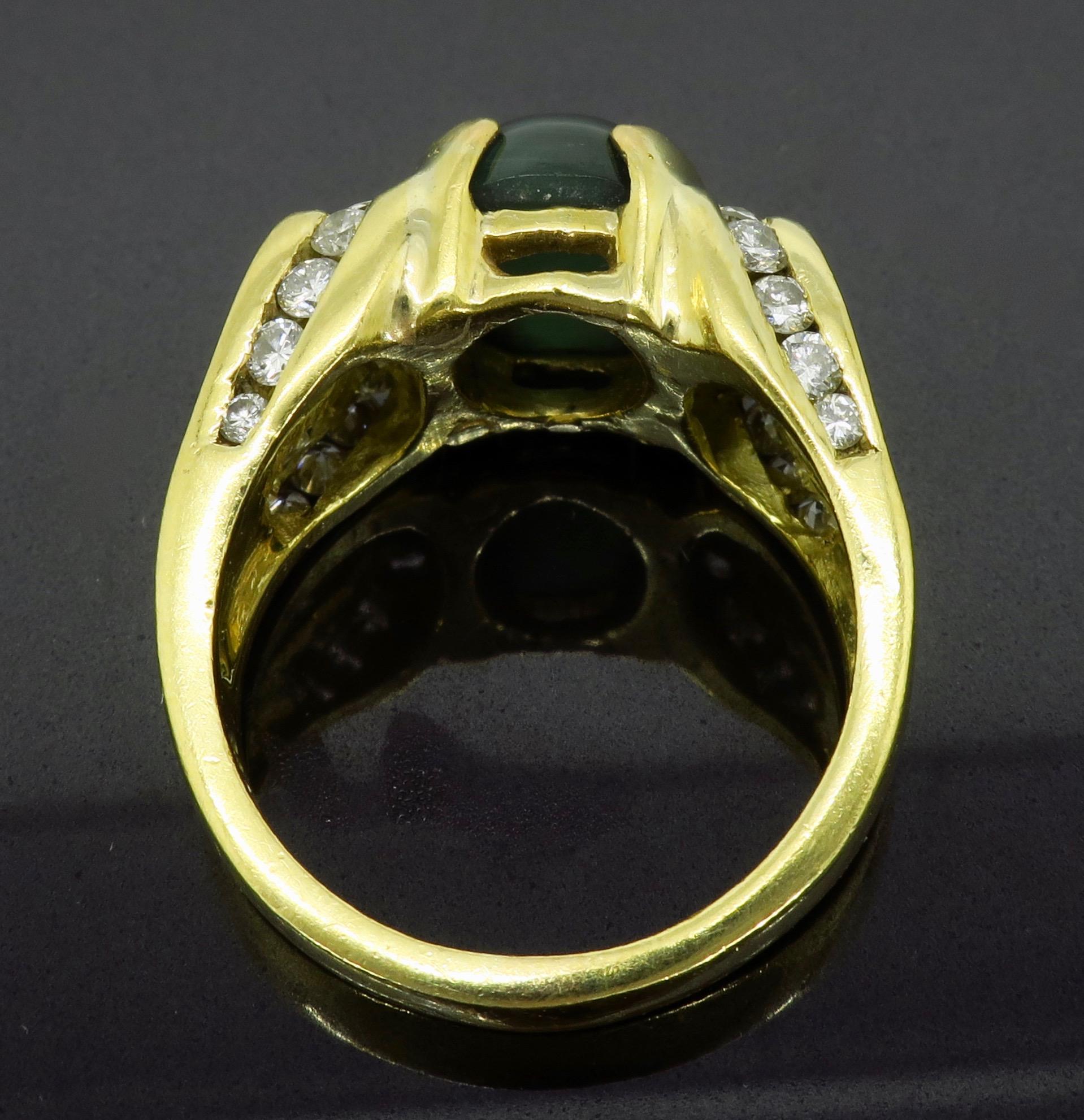 Women's or Men's Green Tiger's Eye and Diamond Cocktail Ring