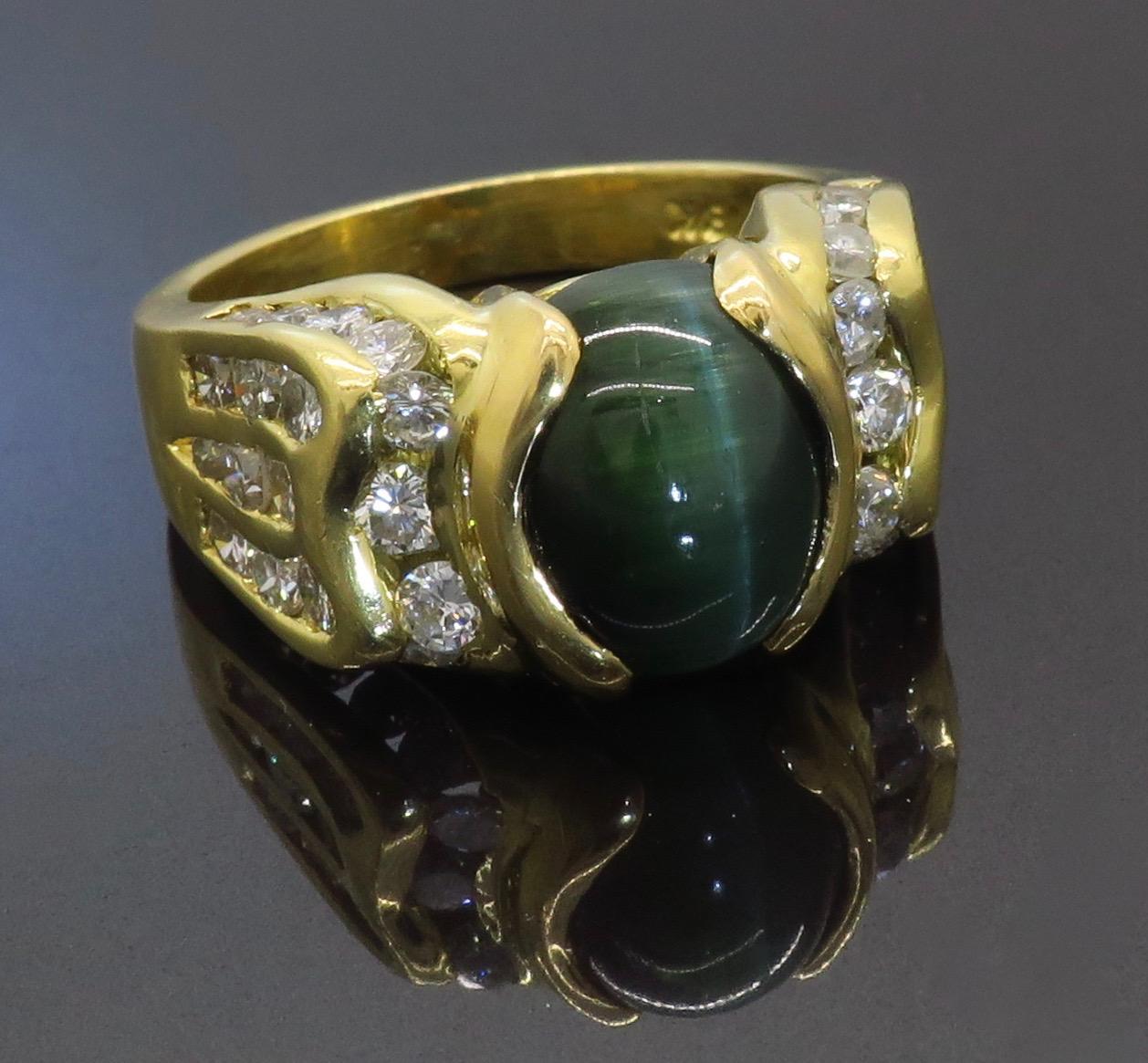 Green Tiger's Eye and Diamond Cocktail Ring 2