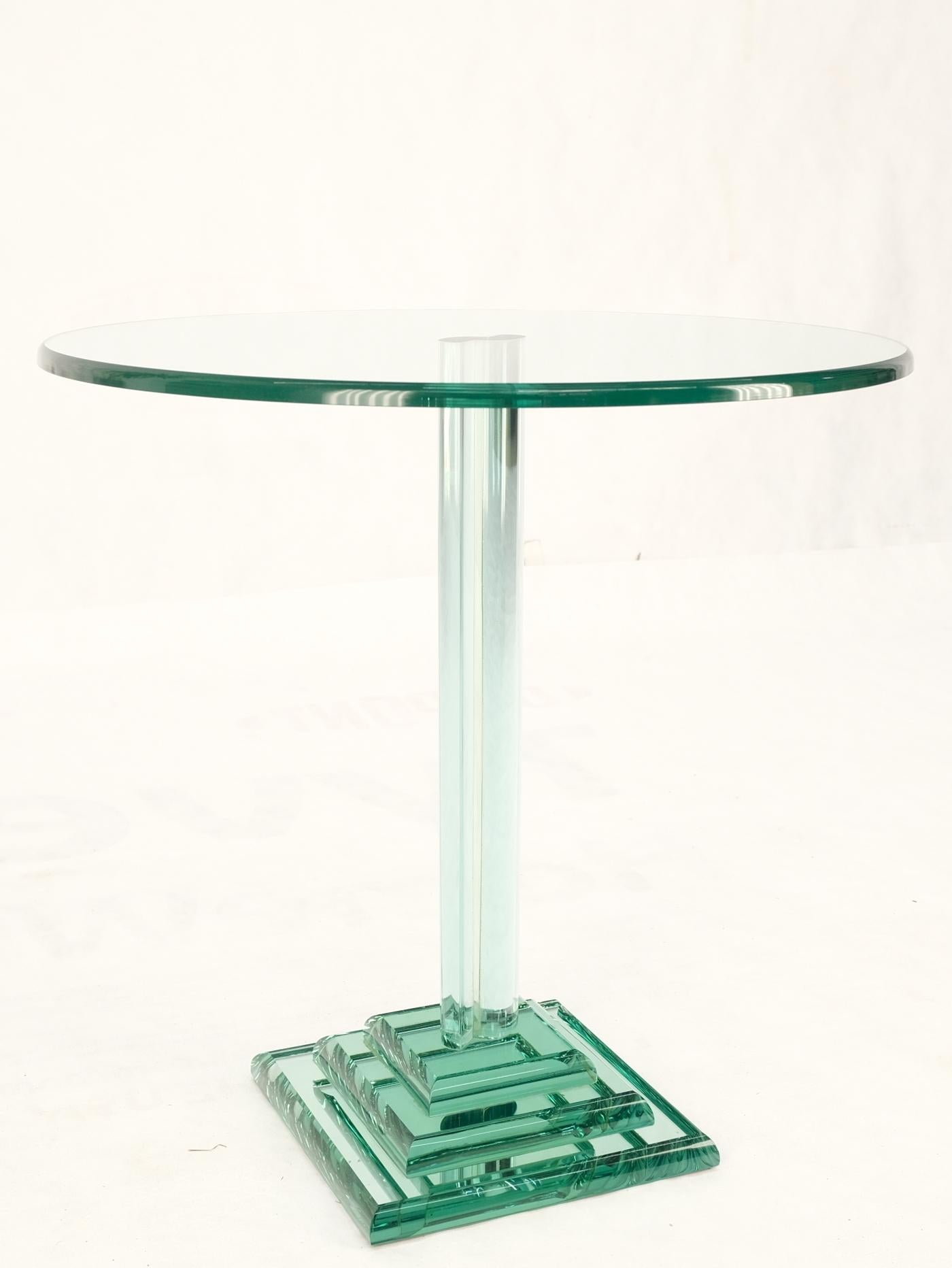 Green Tint Round Glass End Side Lamp Occasional Table Stand Pedestal Mid Century For Sale 8