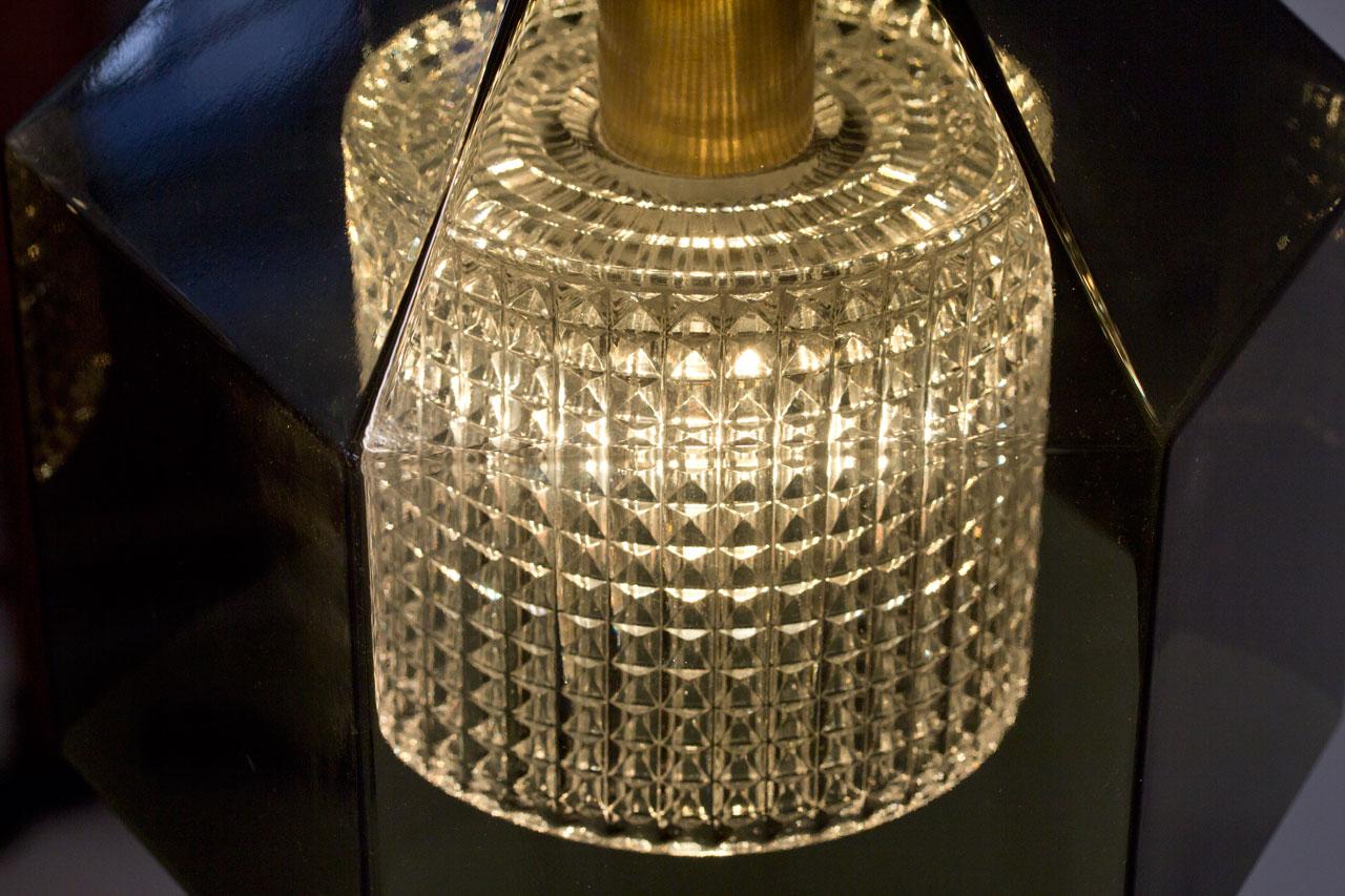 Lampada a sospensione in vetro colorato verde e ottone di Carl Fagerlund per Orrefors, Svezia in vendita 1
