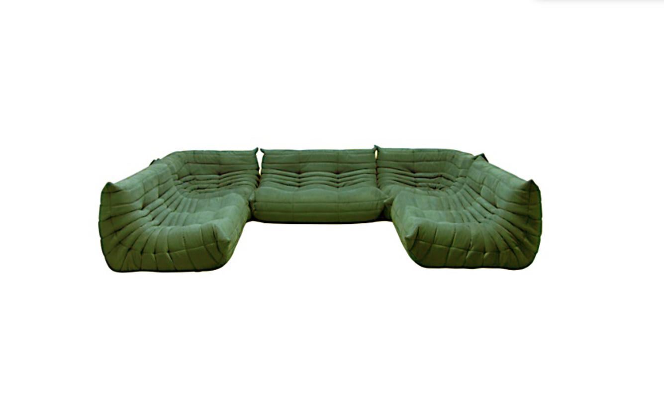 Mid-Century Modern Green Togo Sofa Set by Michel Ducaroy for Ligne Roset, 1970s, Set of 5