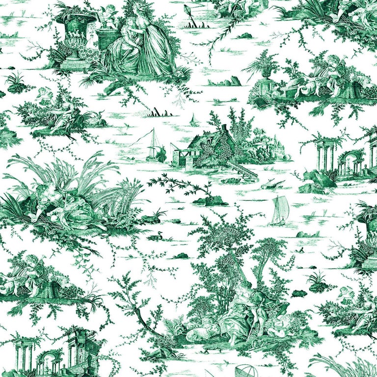 Green Toile-de-Jouy Pouf For Sale at 1stDibs