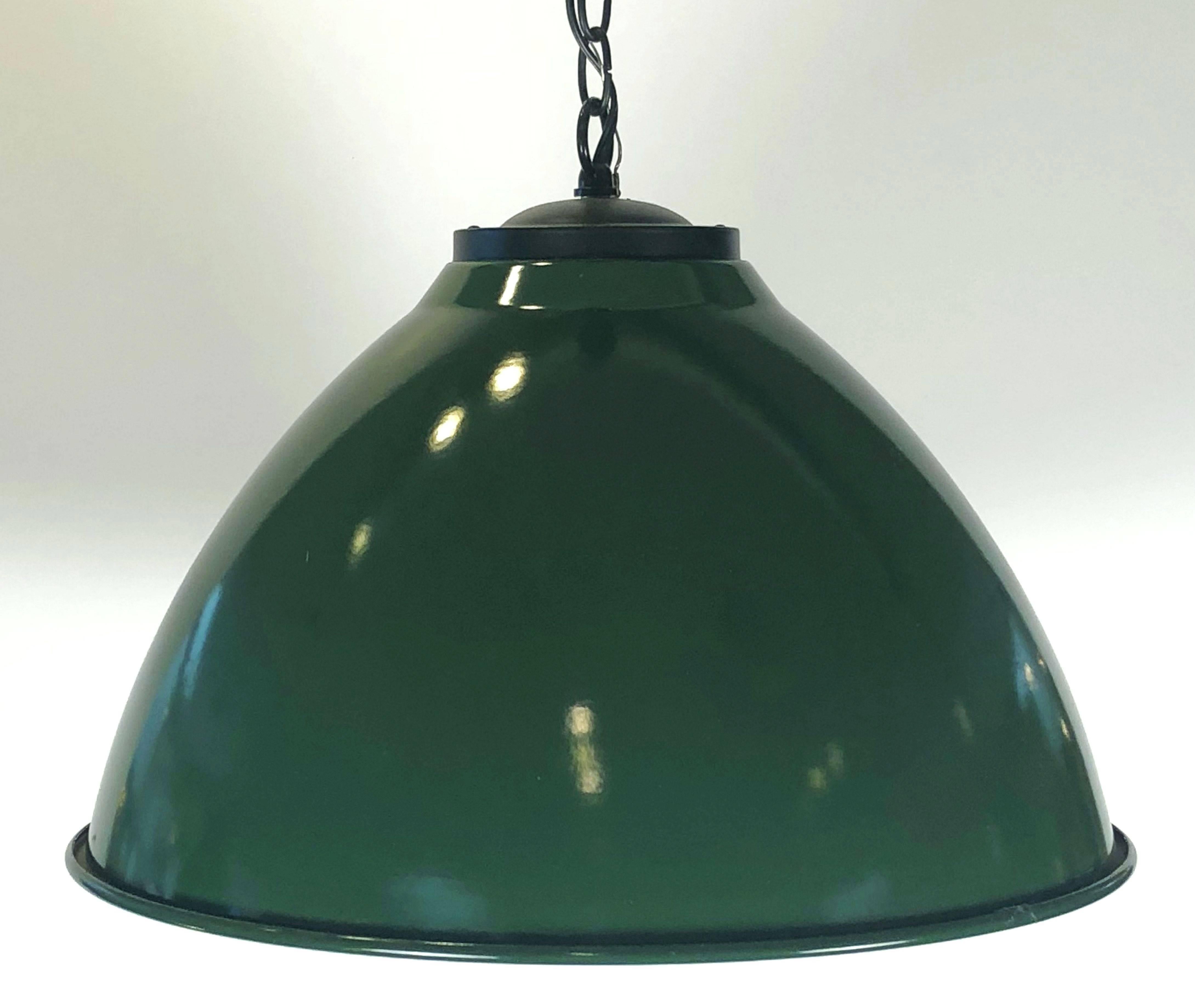 Modern Green Tole Industrial Hanging Lamps or Lanterns from England (18 1/4