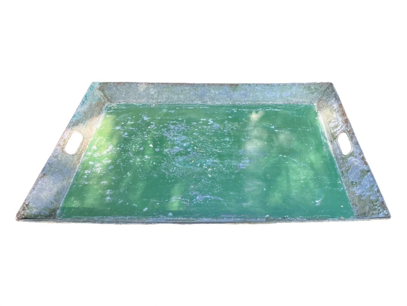 Hand-Painted Green Tole Serving Tray For Sale