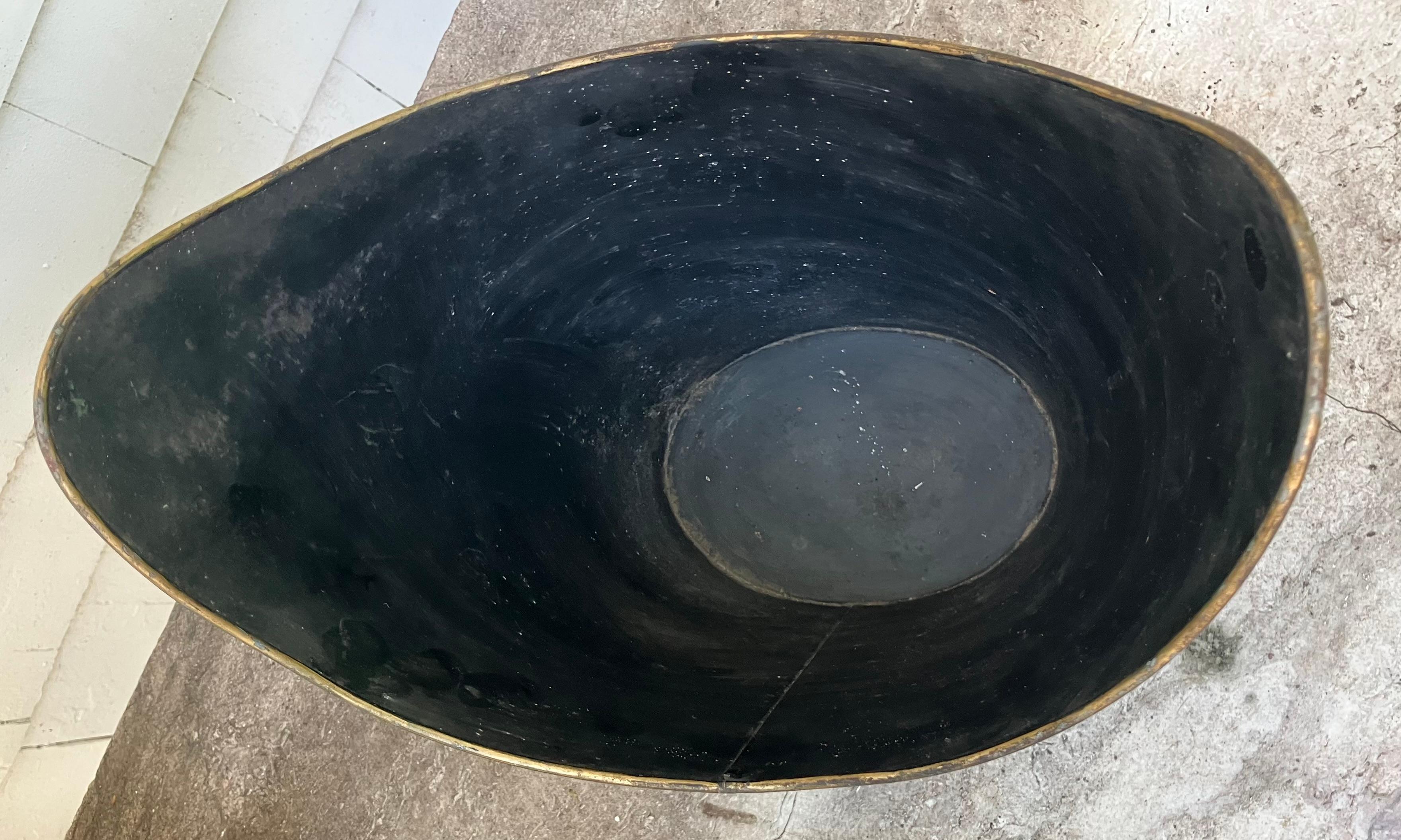 Metal Green Tole Wastebasket With Lion Ring Handles For Sale