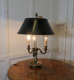 Green Toleware and Brass Triple Bouillotte Desk Lamp from France