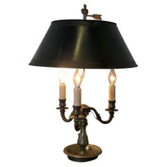 Green Toleware and Brass Triple Bouillotte Desk Lamp from France
