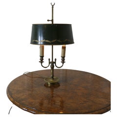 Green Toleware and Brass Twin Bouillotte Desk Lamp from France