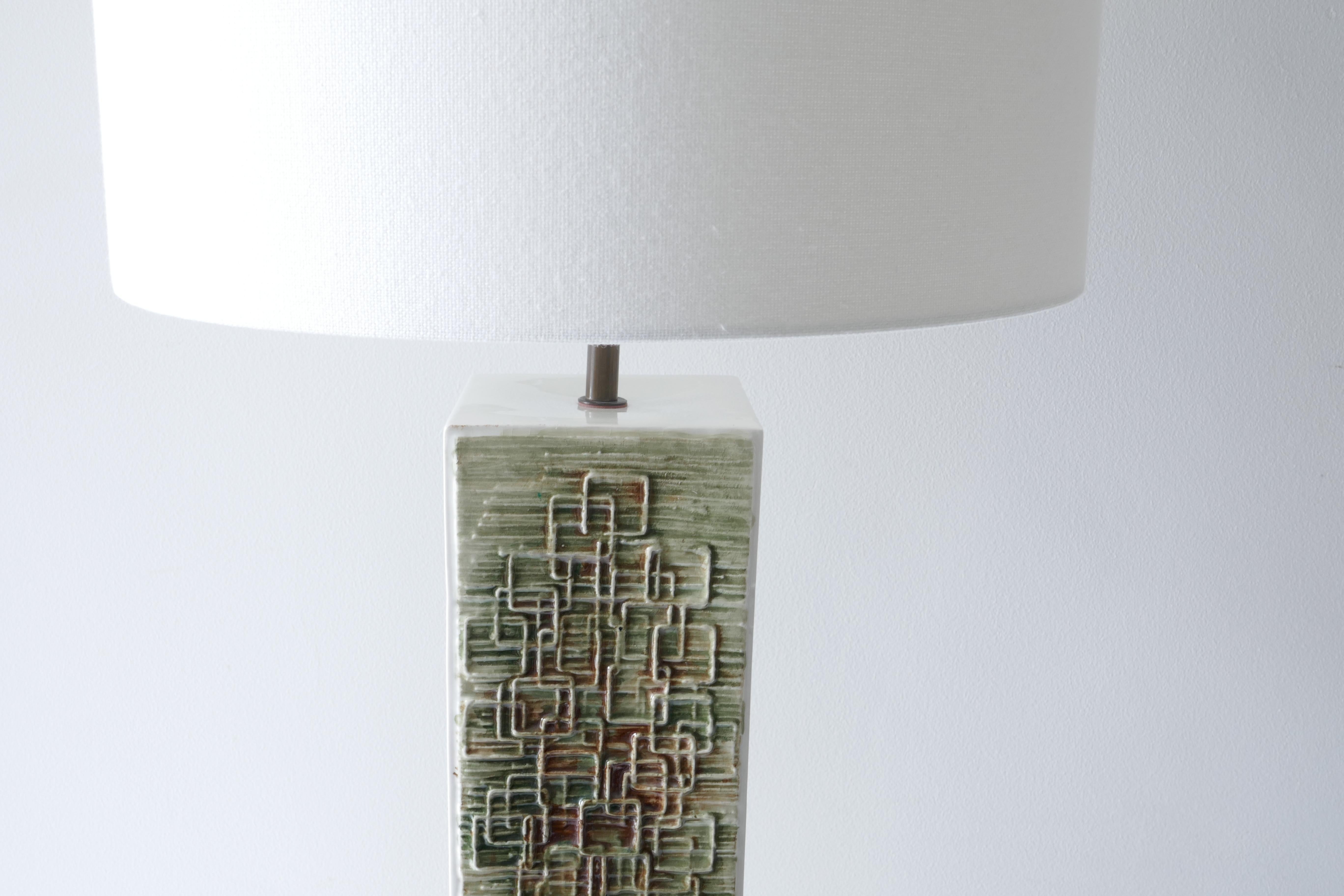 Bohemian Green Tone Ceramic Table Lamp, 1960s For Sale