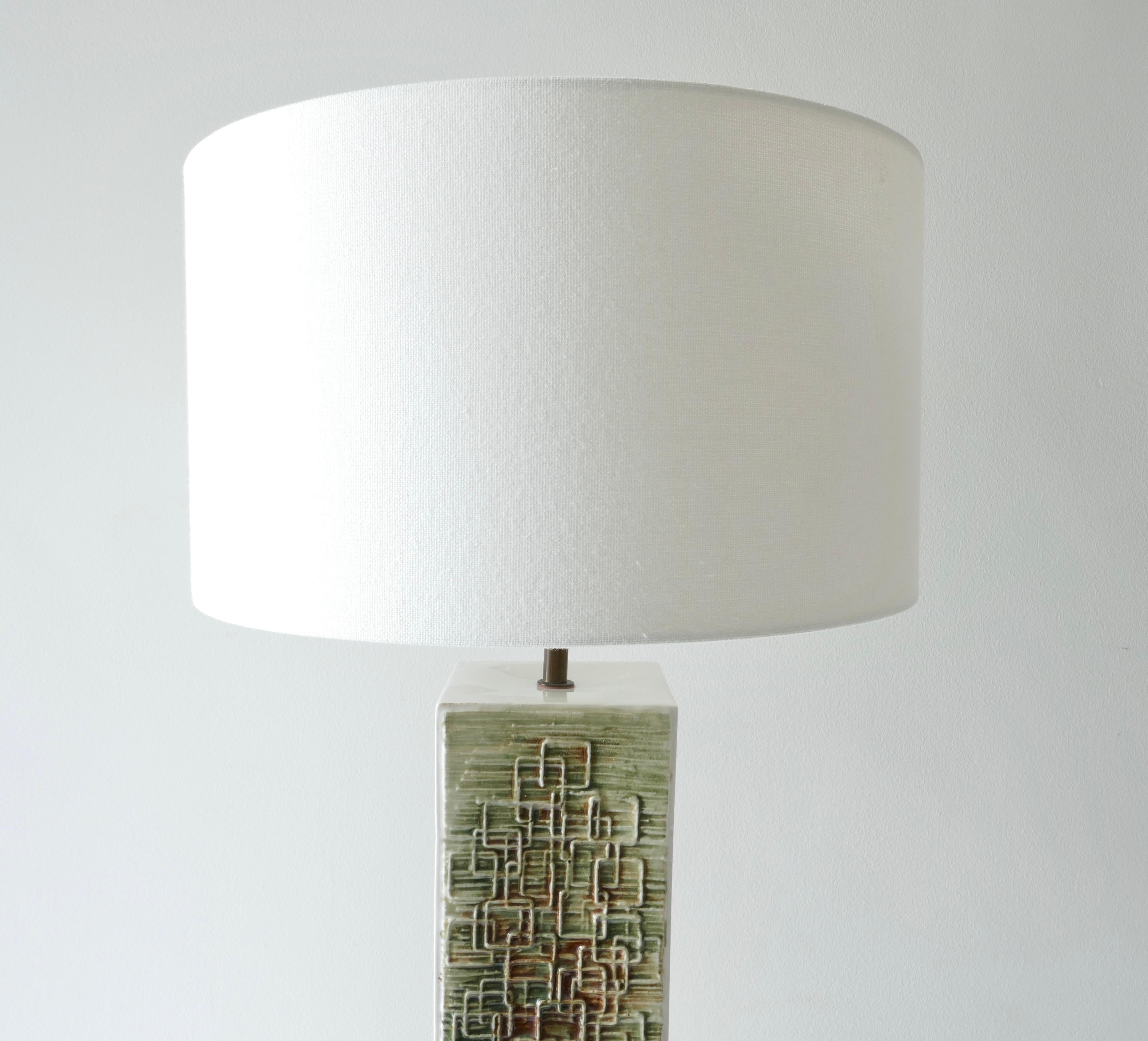 Green Tone Ceramic Table Lamp, 1960s In Good Condition For Sale In London, GB