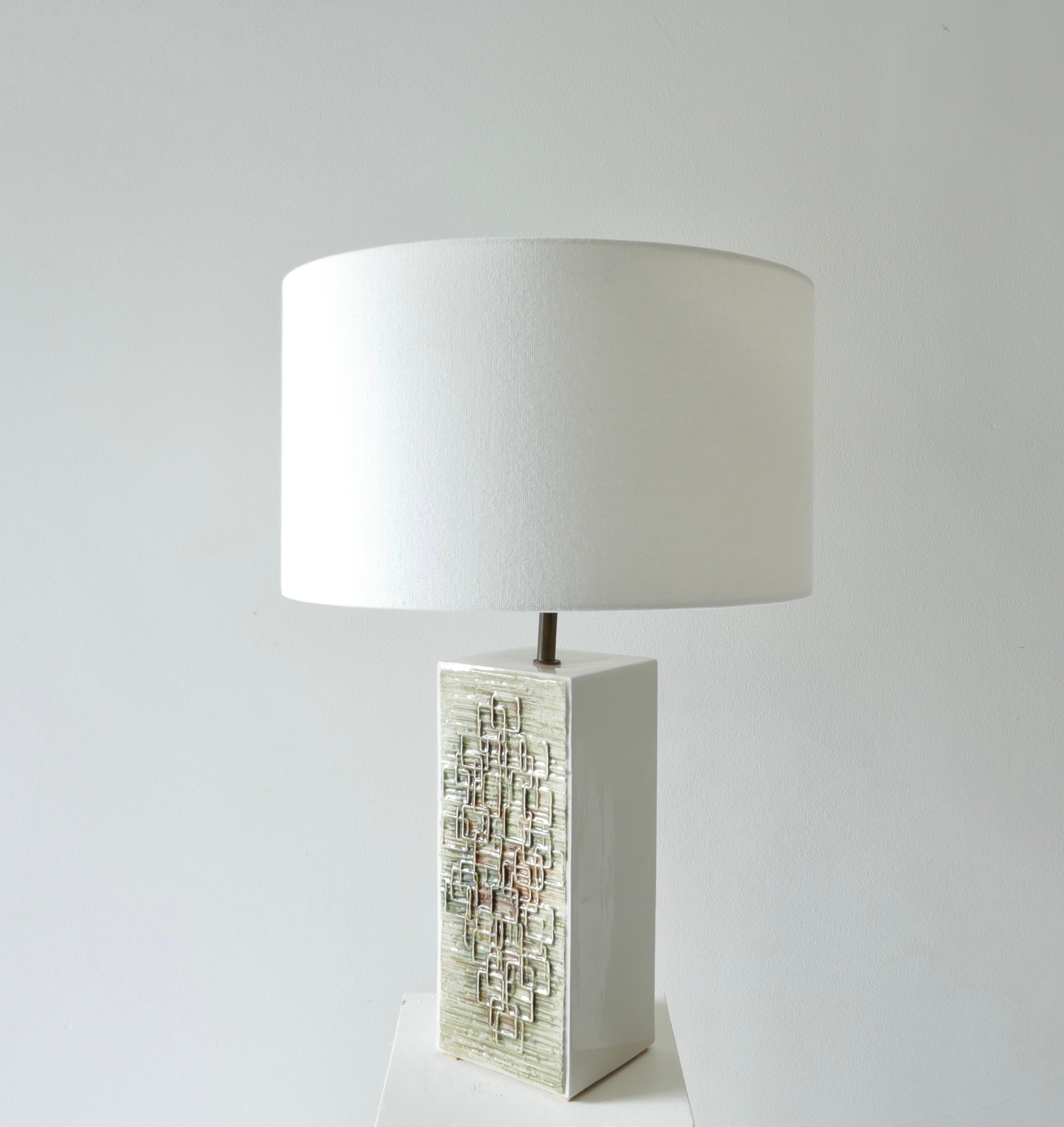 Mid-20th Century Green Tone Ceramic Table Lamp, 1960s For Sale