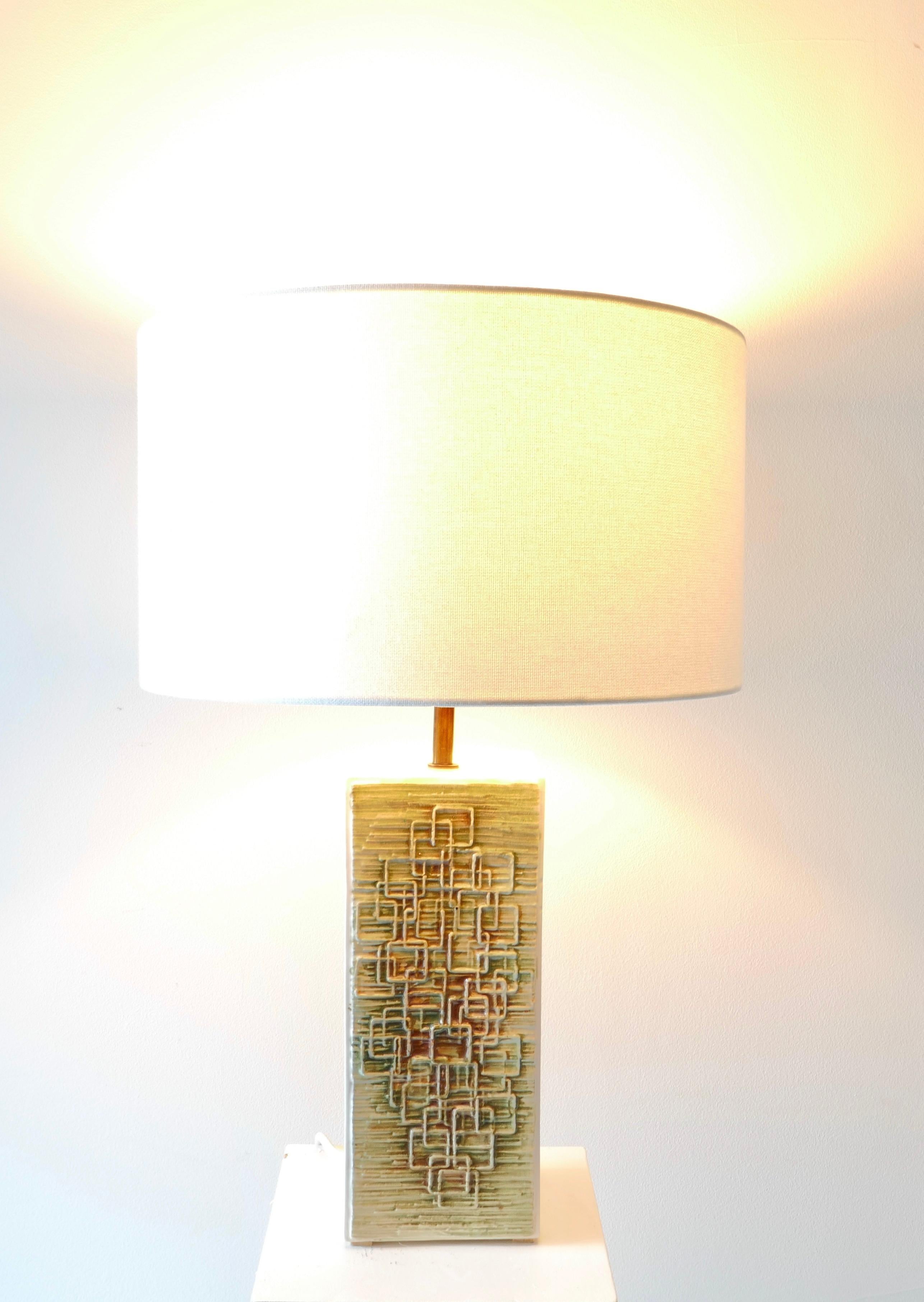 Green Tone Ceramic Table Lamp, 1960s For Sale 2