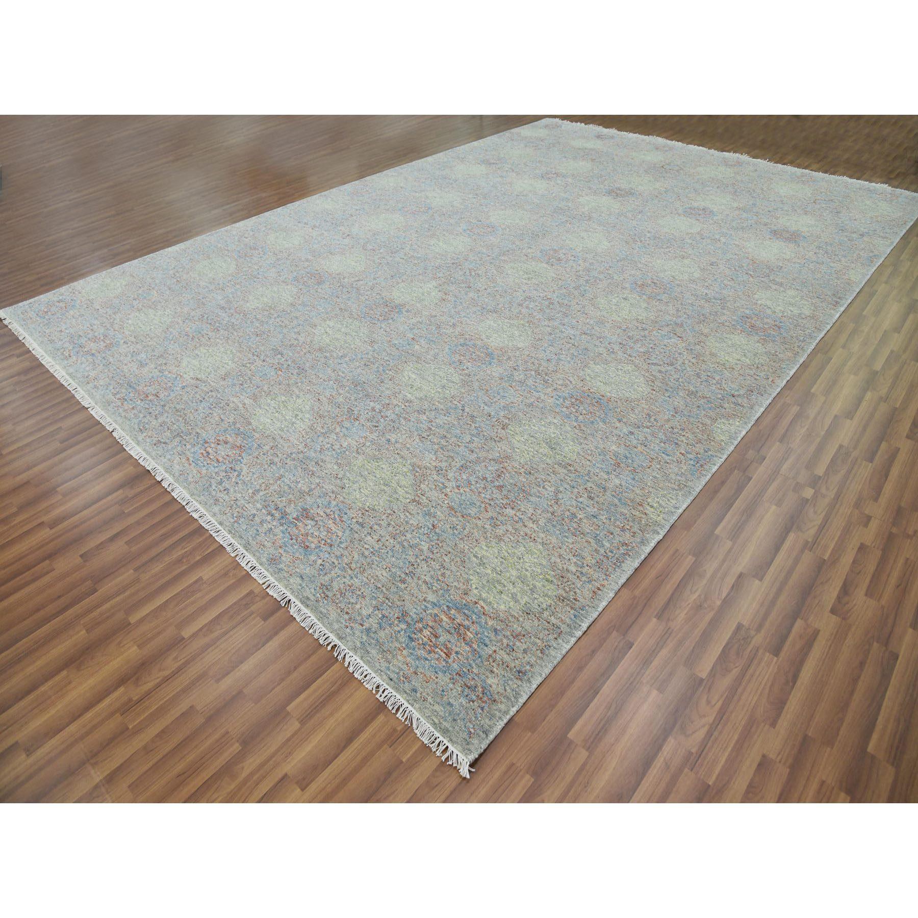 Handgeknüpfter orientalischer Teppich aus reiner Wolle in Grün auf Tone mit subtilem Design 12' x 17'4