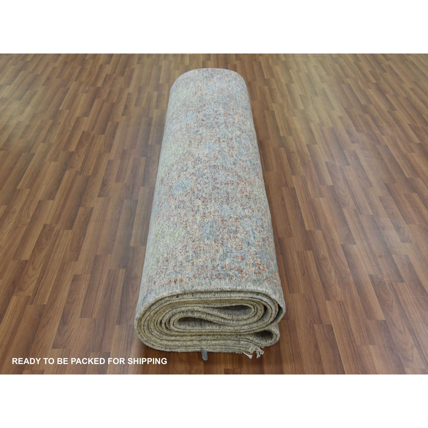 Handgeknüpfter orientalischer Teppich aus reiner Wolle in Grün auf Tone mit subtilem Design 12' x 17'4