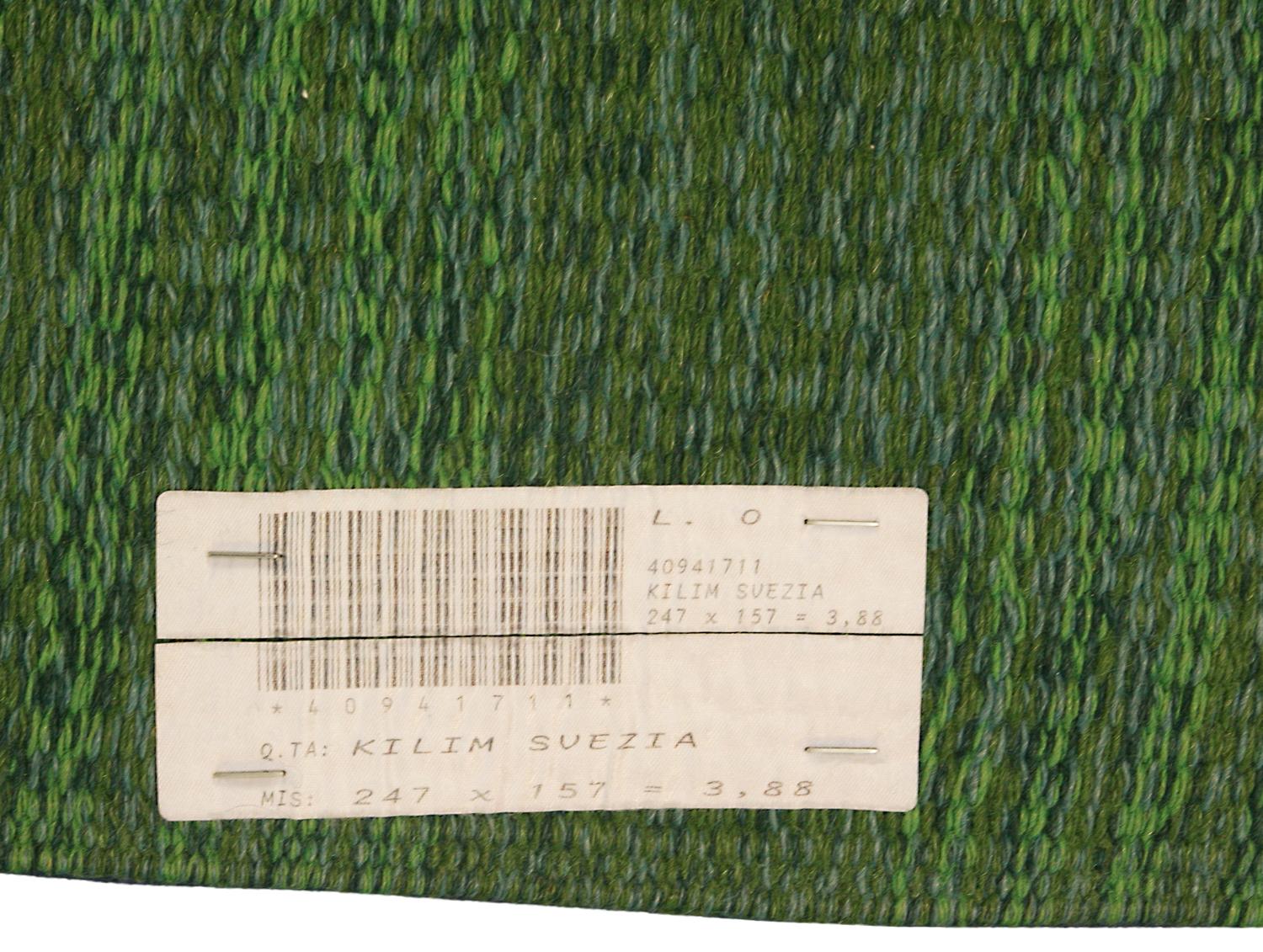 Green Tones Vintage Swedish Wool Kilim, ca. 1950 In Good Condition For Sale In Ferrara, IT