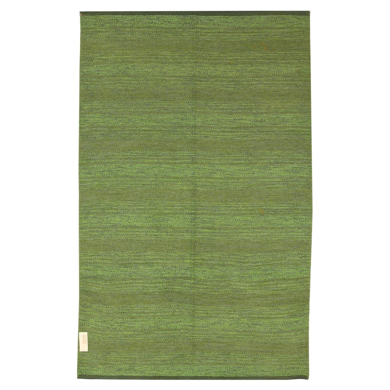Green Tones Vintage Swedish Wool Kilim, ca. 1950