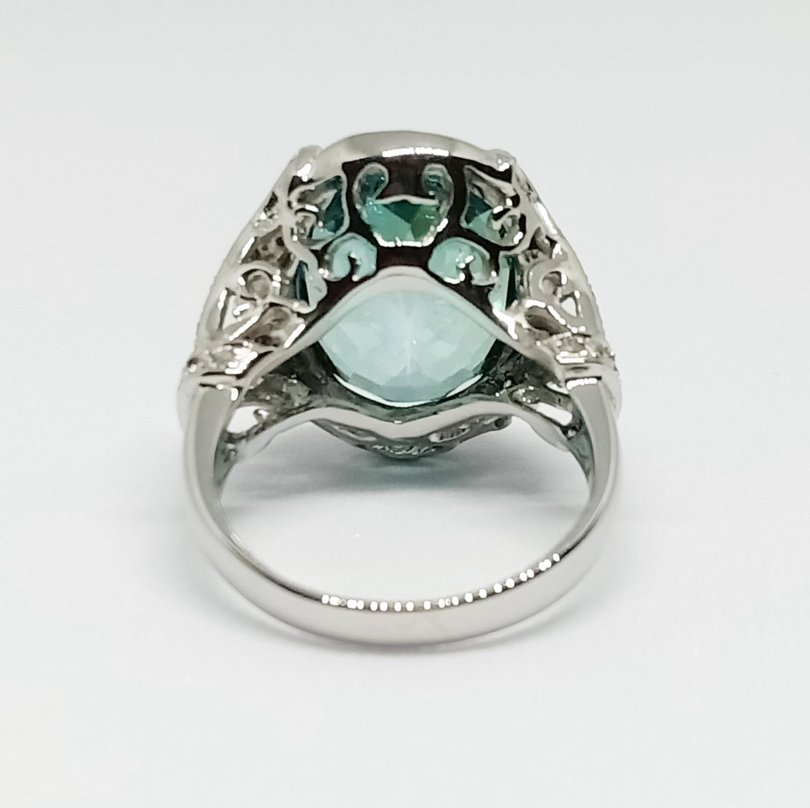 Green topaz ring (8.79cts) with white zircon , silver in white gold Plated In New Condition In Bangkok, TH