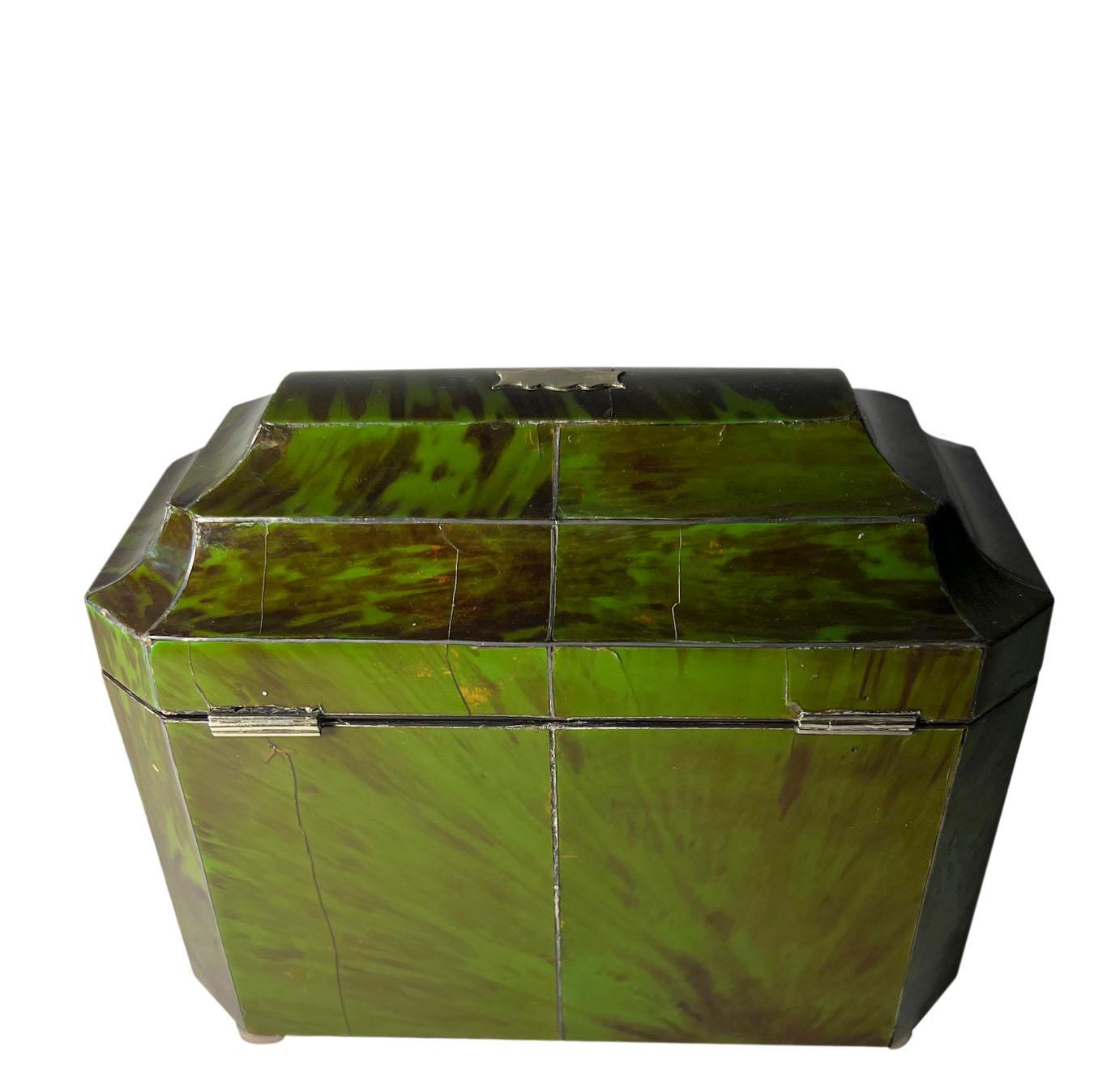 Boîte à thé en écaille de tortue verte en vente 4