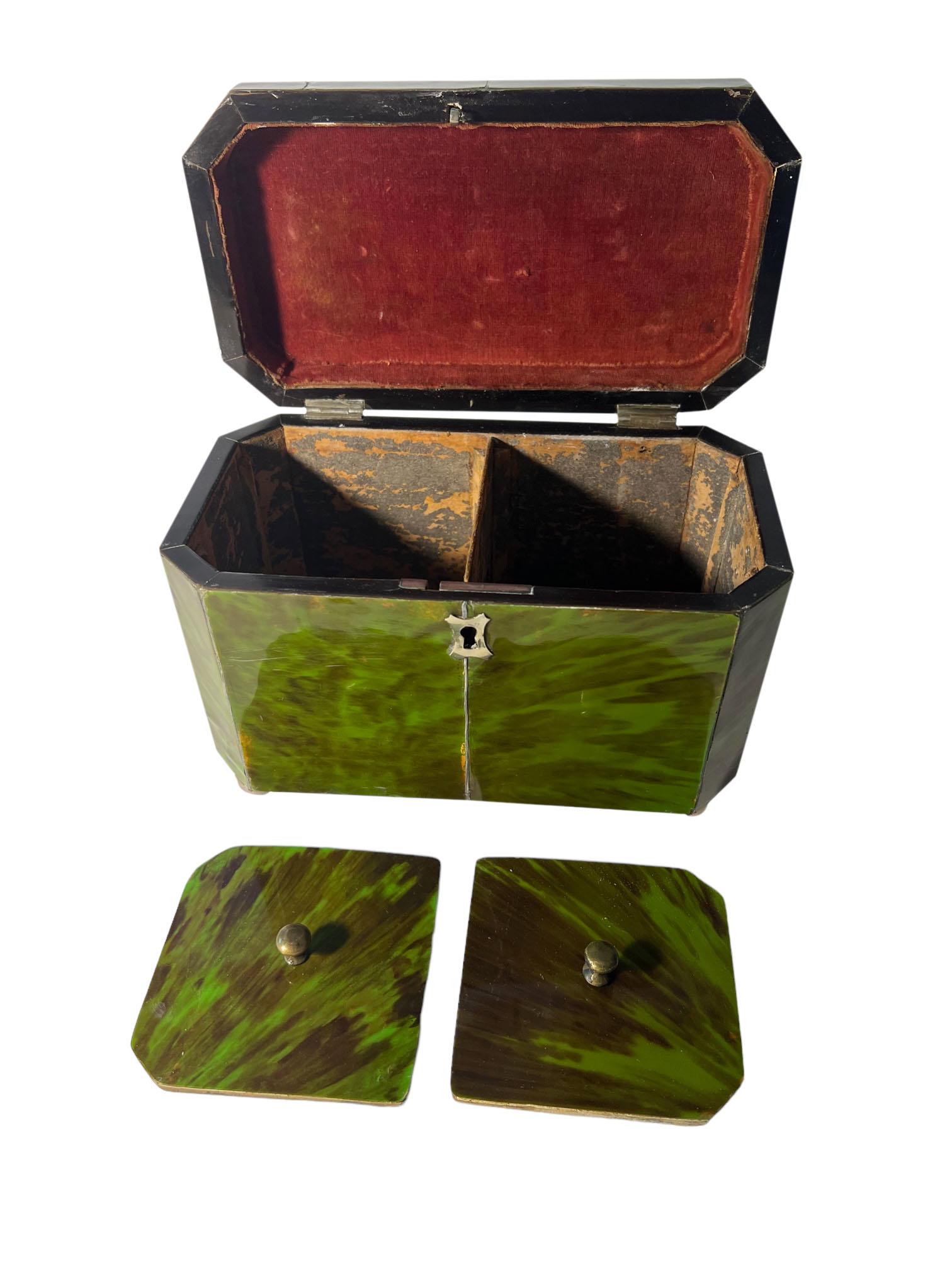 Silver Green Tortoiseshell Tea Caddy For Sale