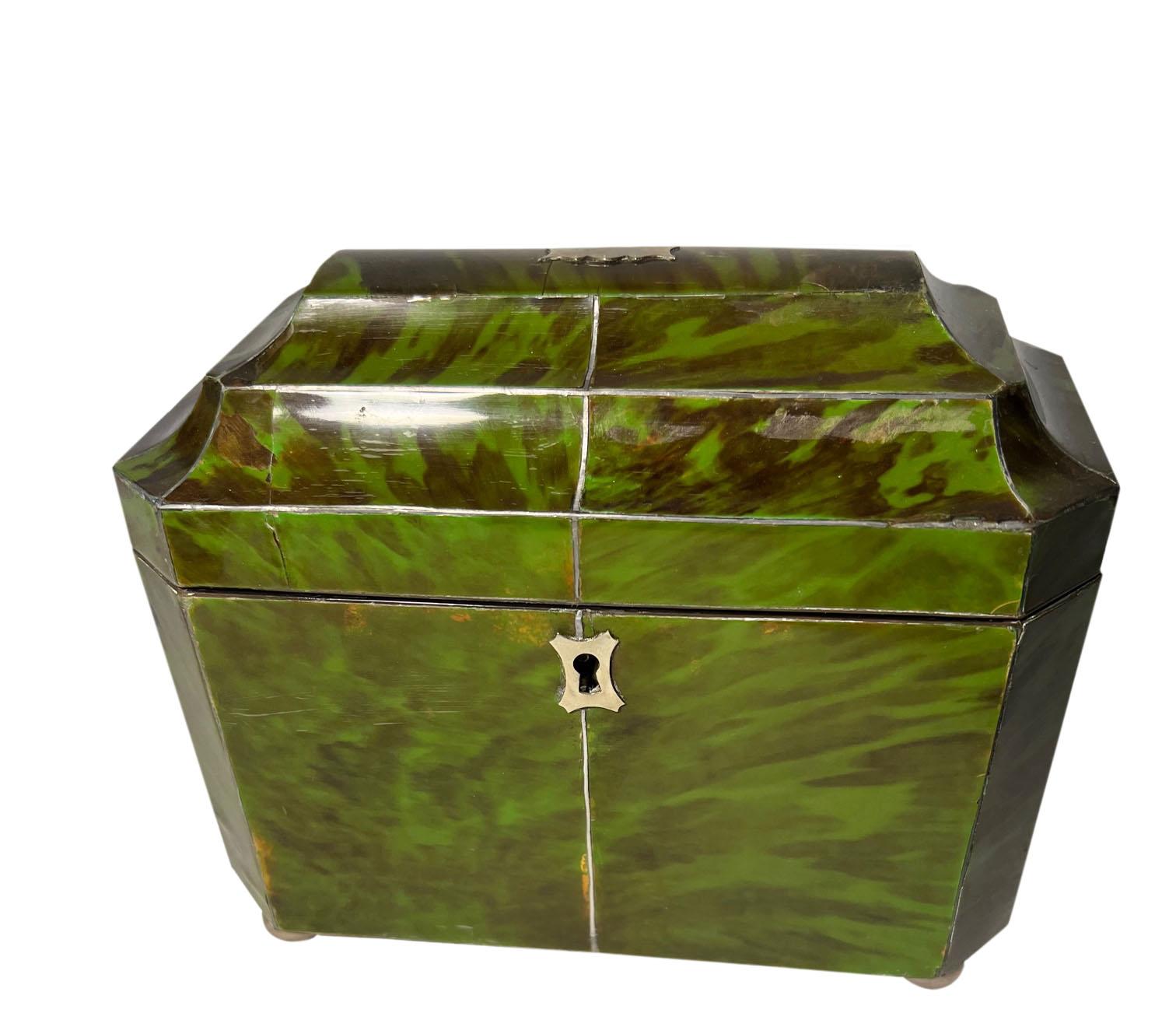 Green Tortoiseshell Tea Caddy For Sale 2