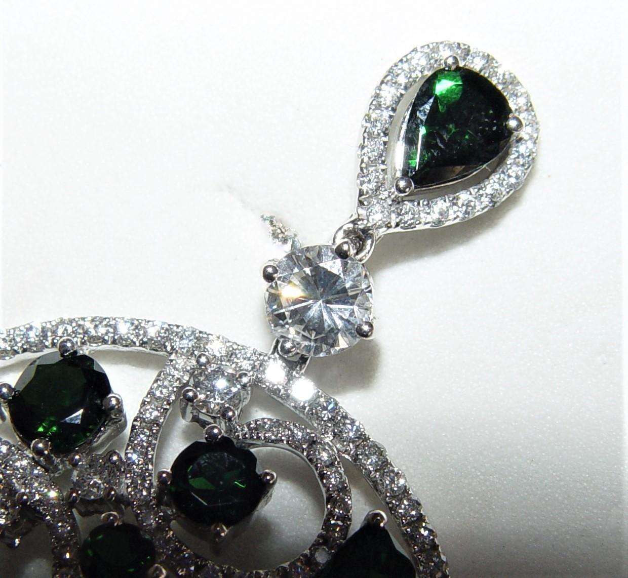 Green Tourmaline 11.64CT Diamond Chandelier Earrings 18K 55MM For Sale 1