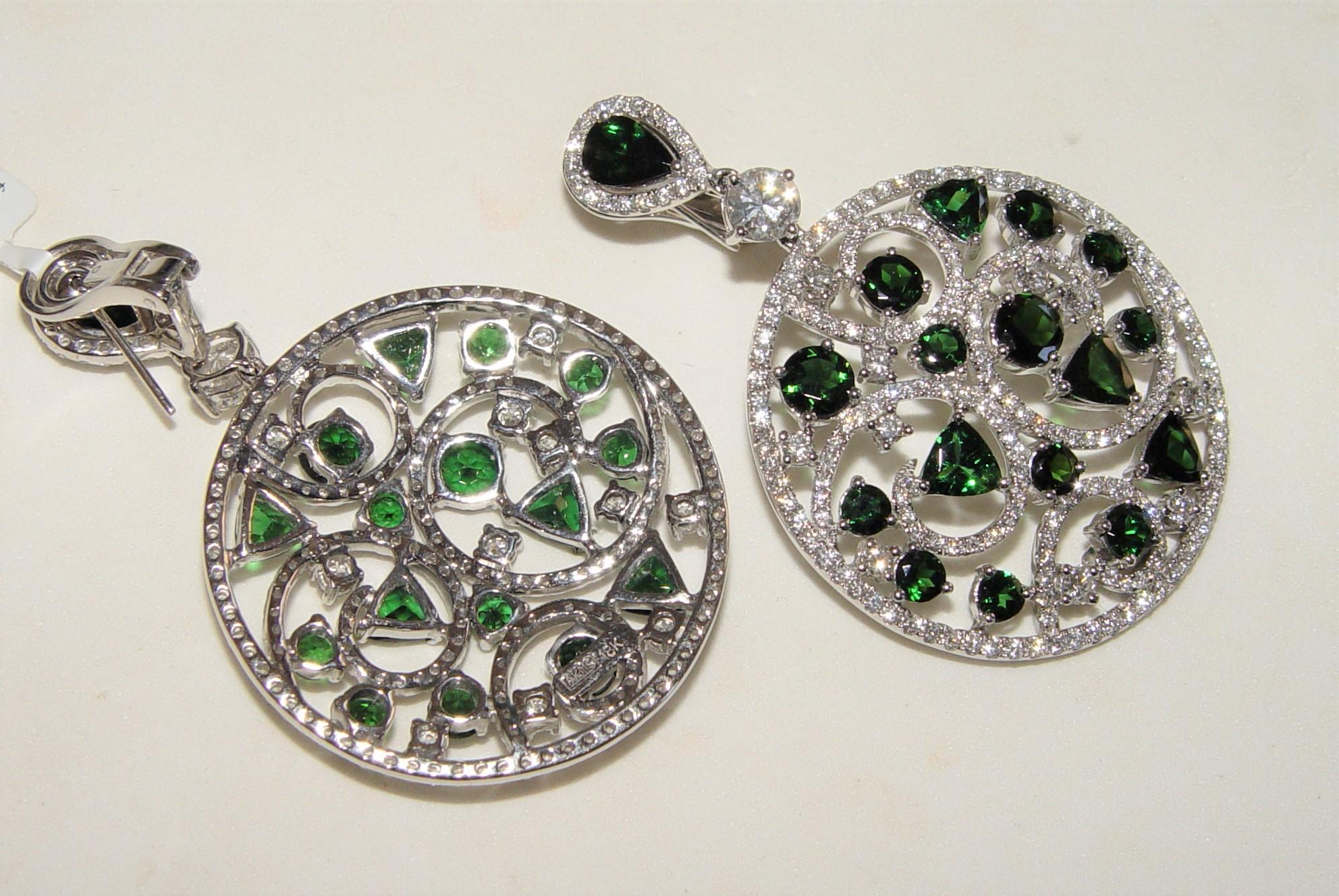 Green Tourmaline 11.64CT Diamond Chandelier Earrings 18K 55MM For Sale 3