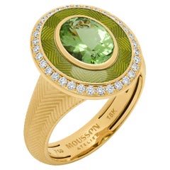 Grüner Turmalin 1,40 Karat Diamanten Emaille 18 Karat Gelbgold Tweed-Ring