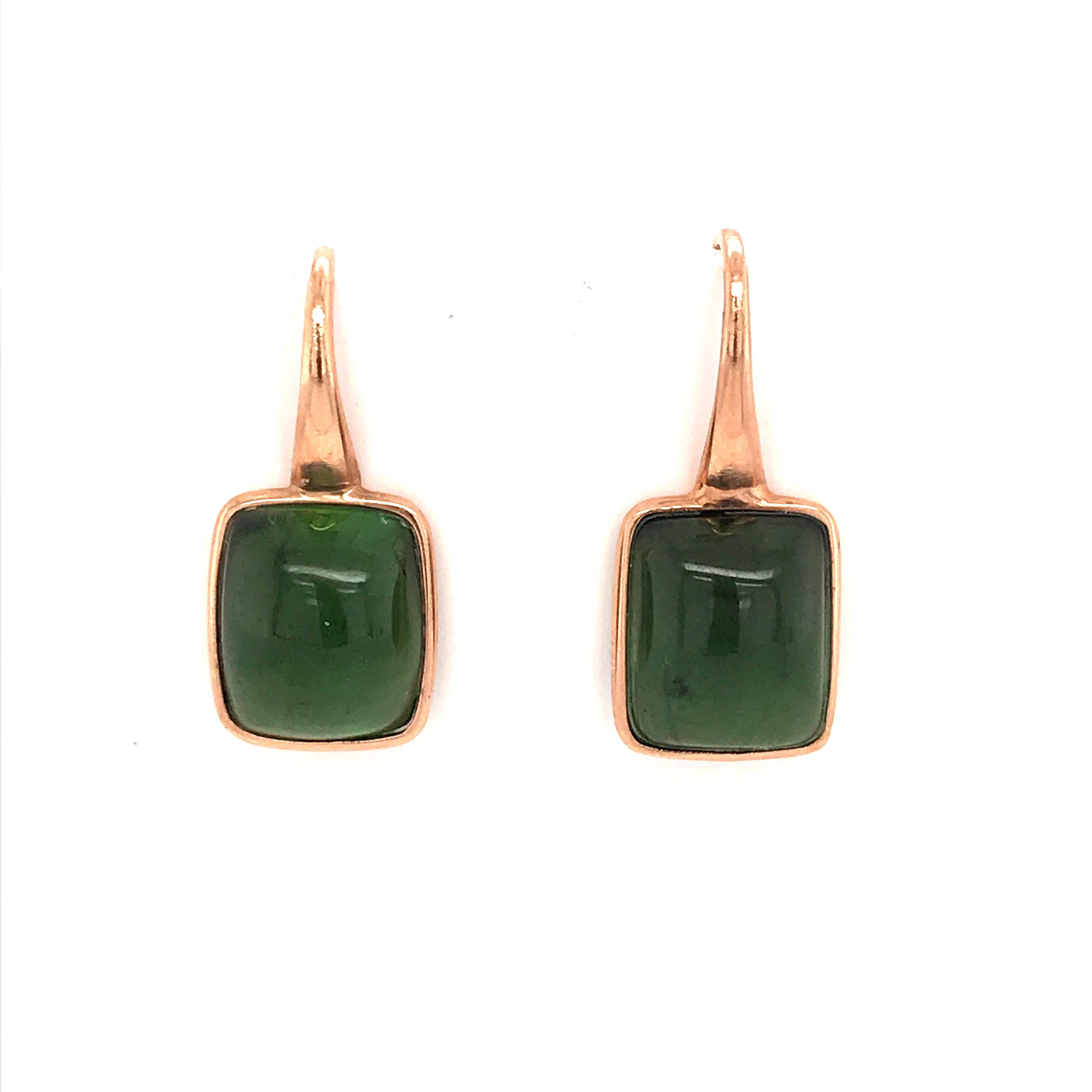 Discover This 
Green Tourmaline 14.7 ct Length 1.2 Width 0.90
On Pink Gold 18k 2.50 grams
These earrings are light and comfortable. They will go perfectly with all your outfits of
days and nights