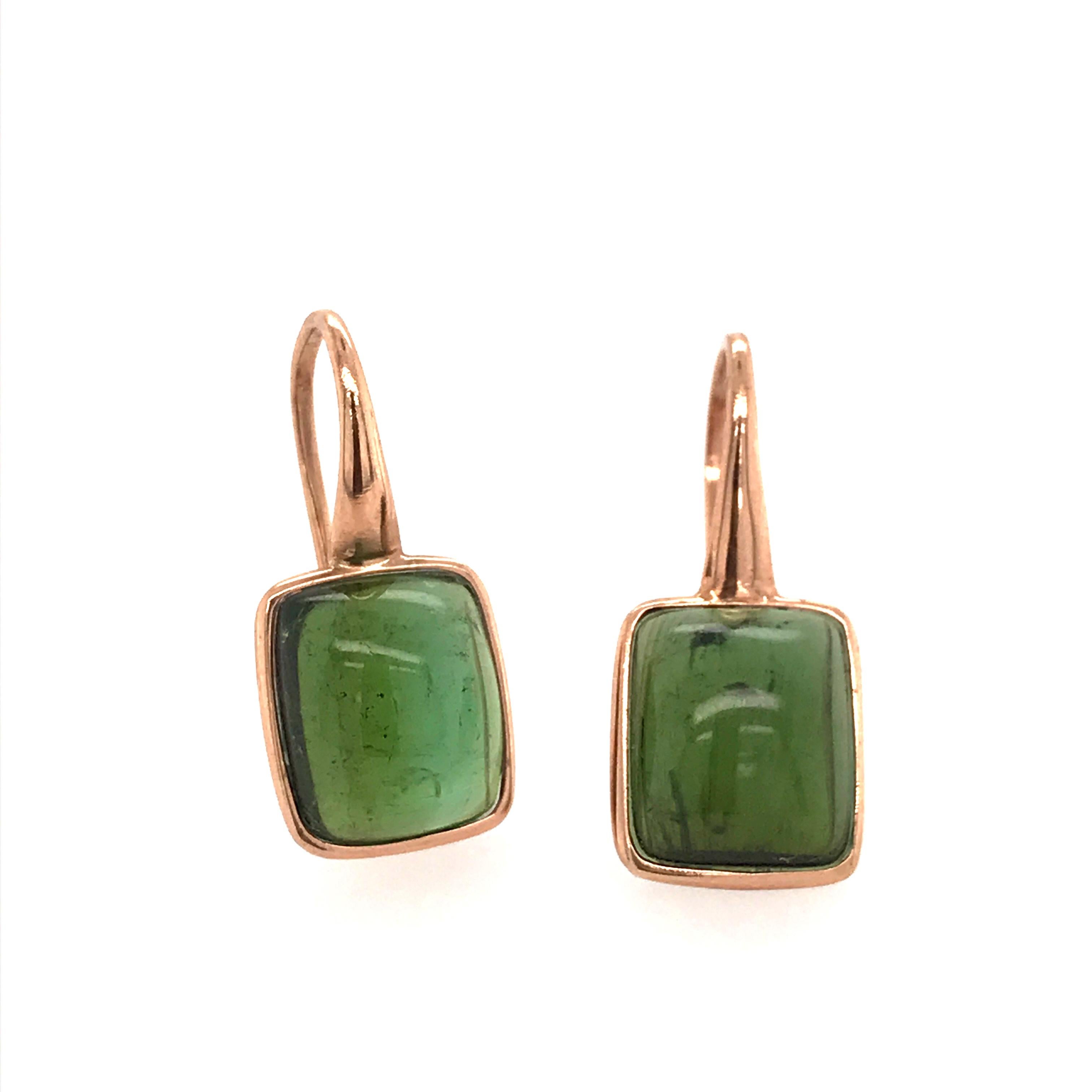 Contemporary Green Tourmaline 14.7 Carat on Pink Gold 18 Karat Drop Earrings