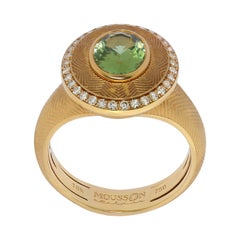 Green Tourmaline 1.70 Carat Champagne Diamonds 18 Karat Yellow Gold Tweed Ring