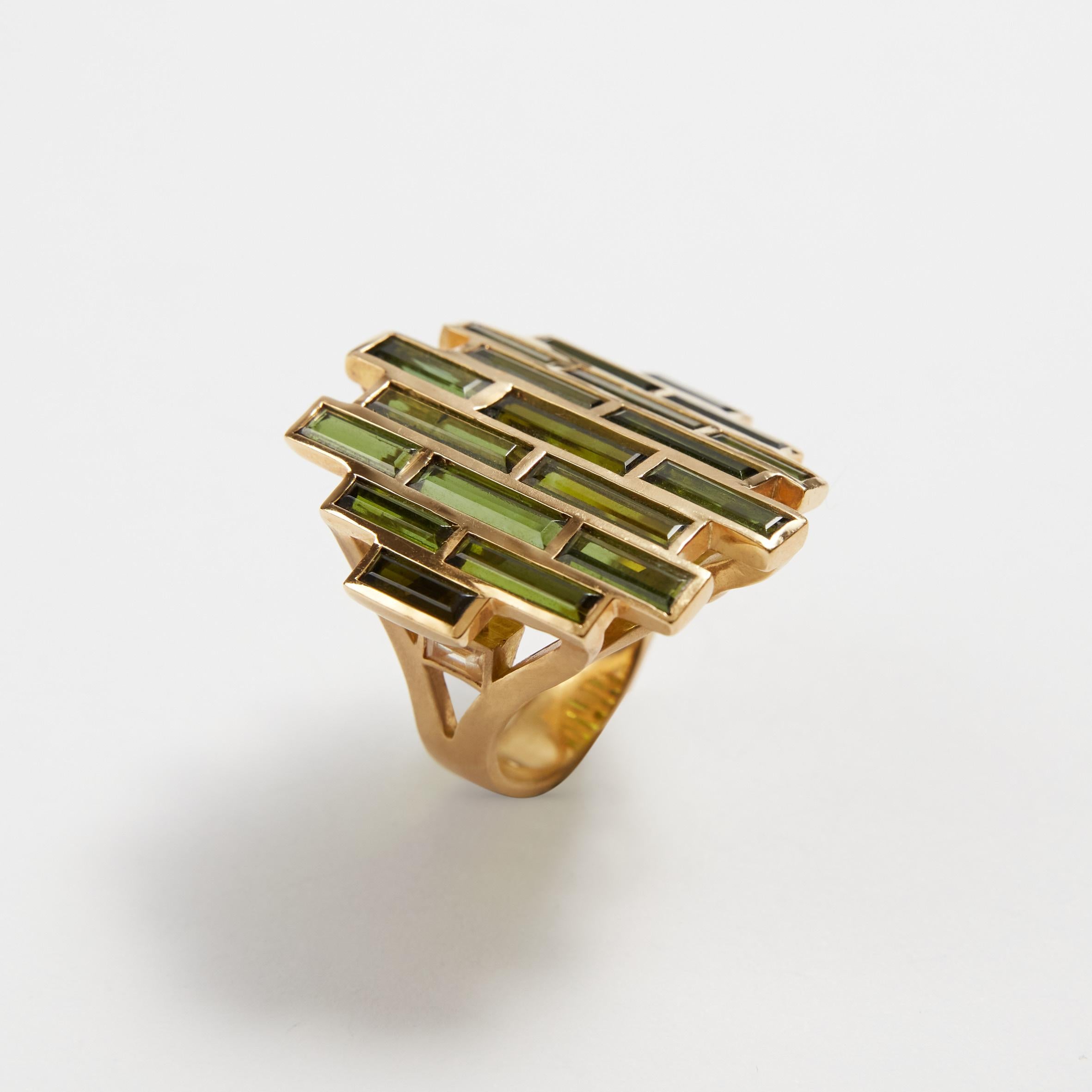 Grüner grüner Turmalin 18 Karat Gold Ring Gelber Saphir im Angebot 5
