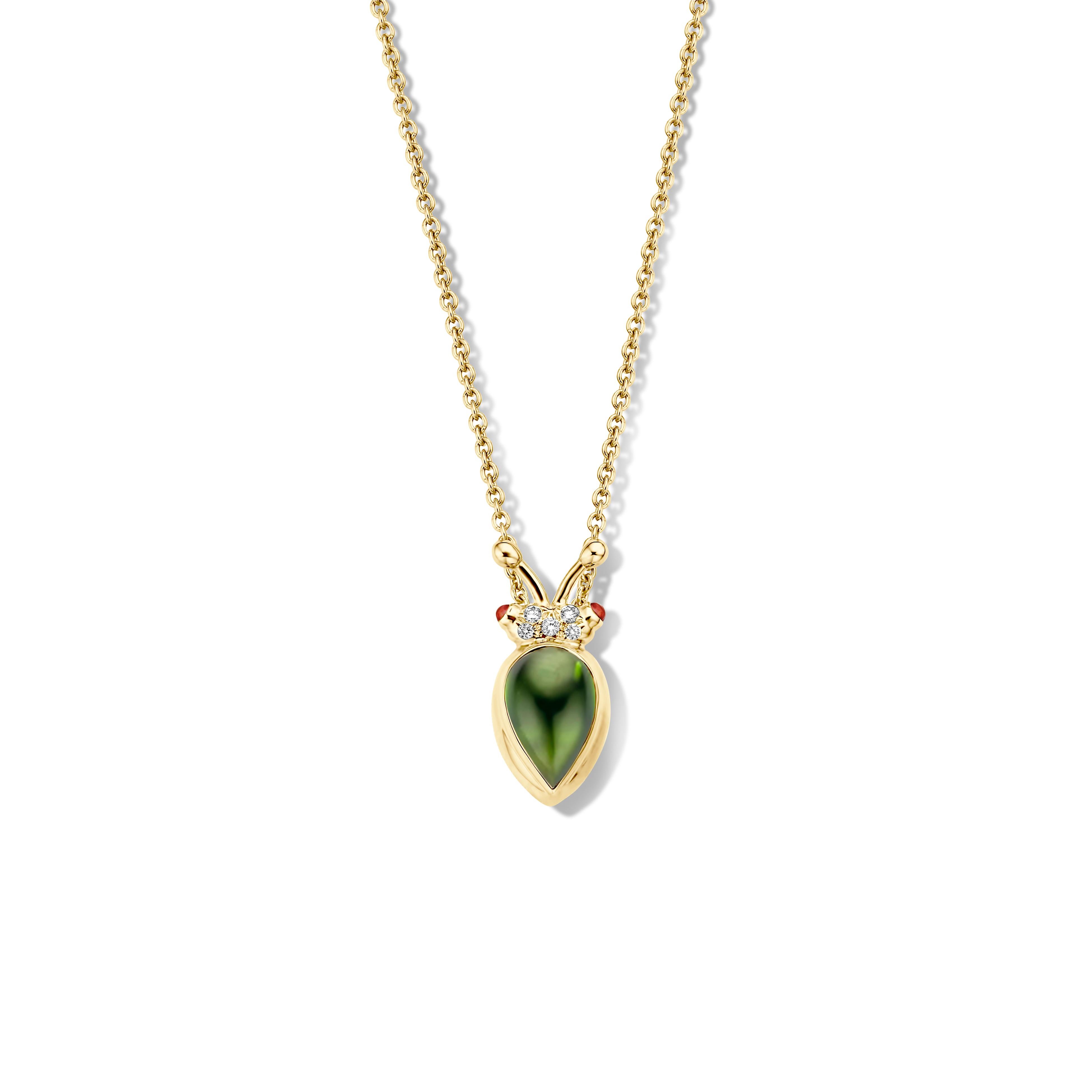 Pear Cut 18 Karat Yellow Gold Green Tourmaline Diamond Pendant Necklace For Sale